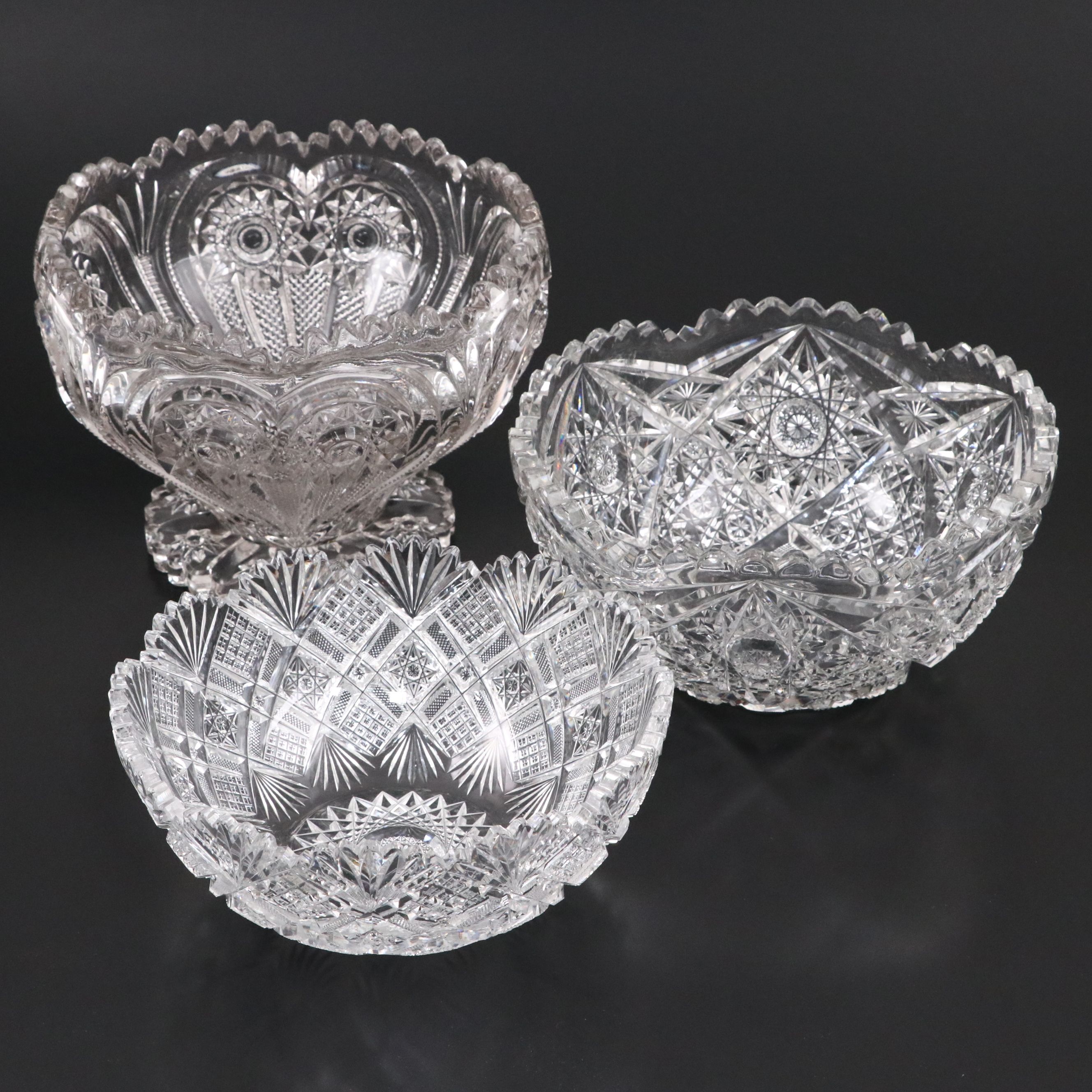 Imperial Glass Footed Centerpiece Bowl with Other Crystal Cut Centerpiece Bowls
