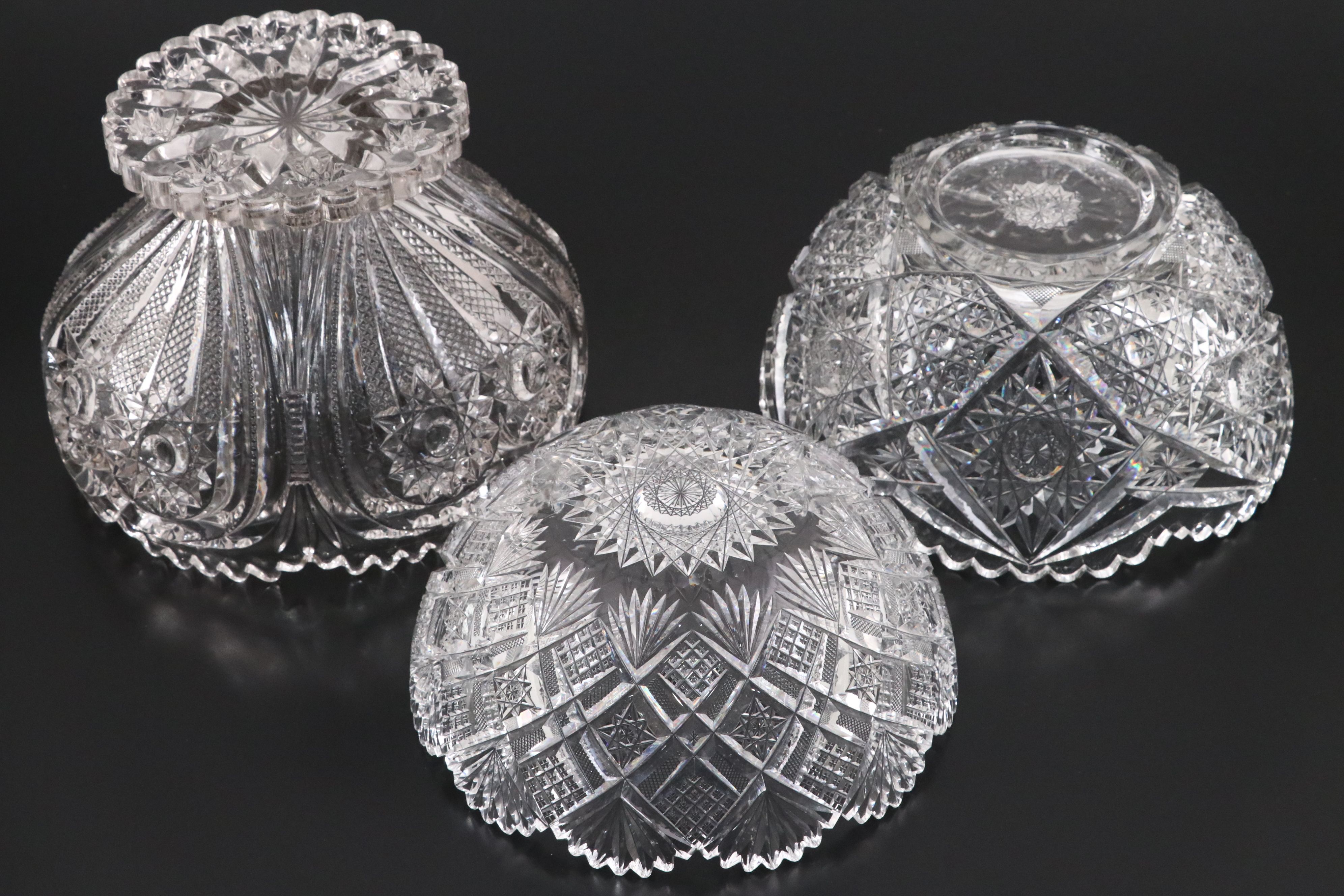 Imperial Glass Footed Centerpiece Bowl with Other Crystal Cut Centerpiece Bowls