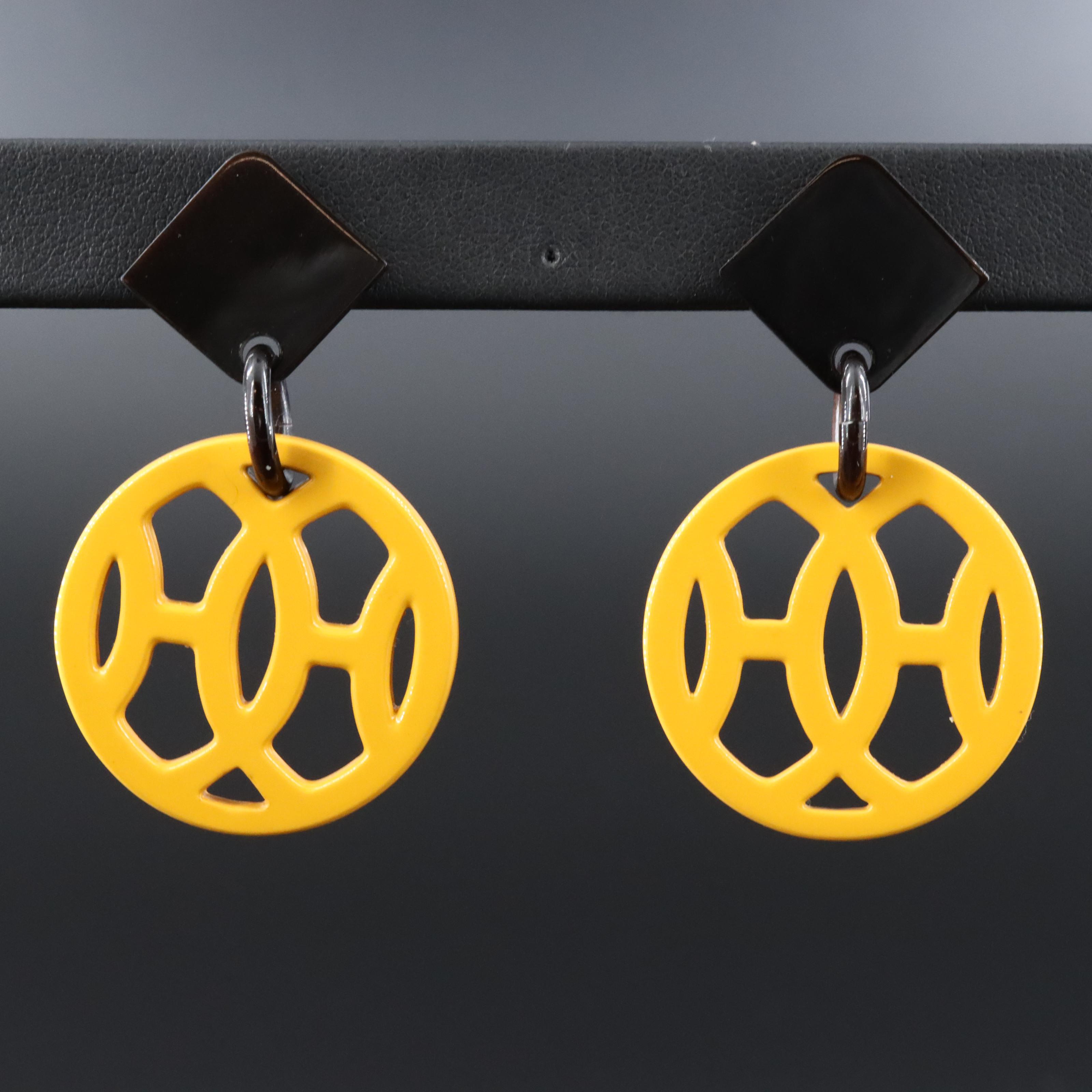 Hermès Double H Black and Yellow Drop Earrings