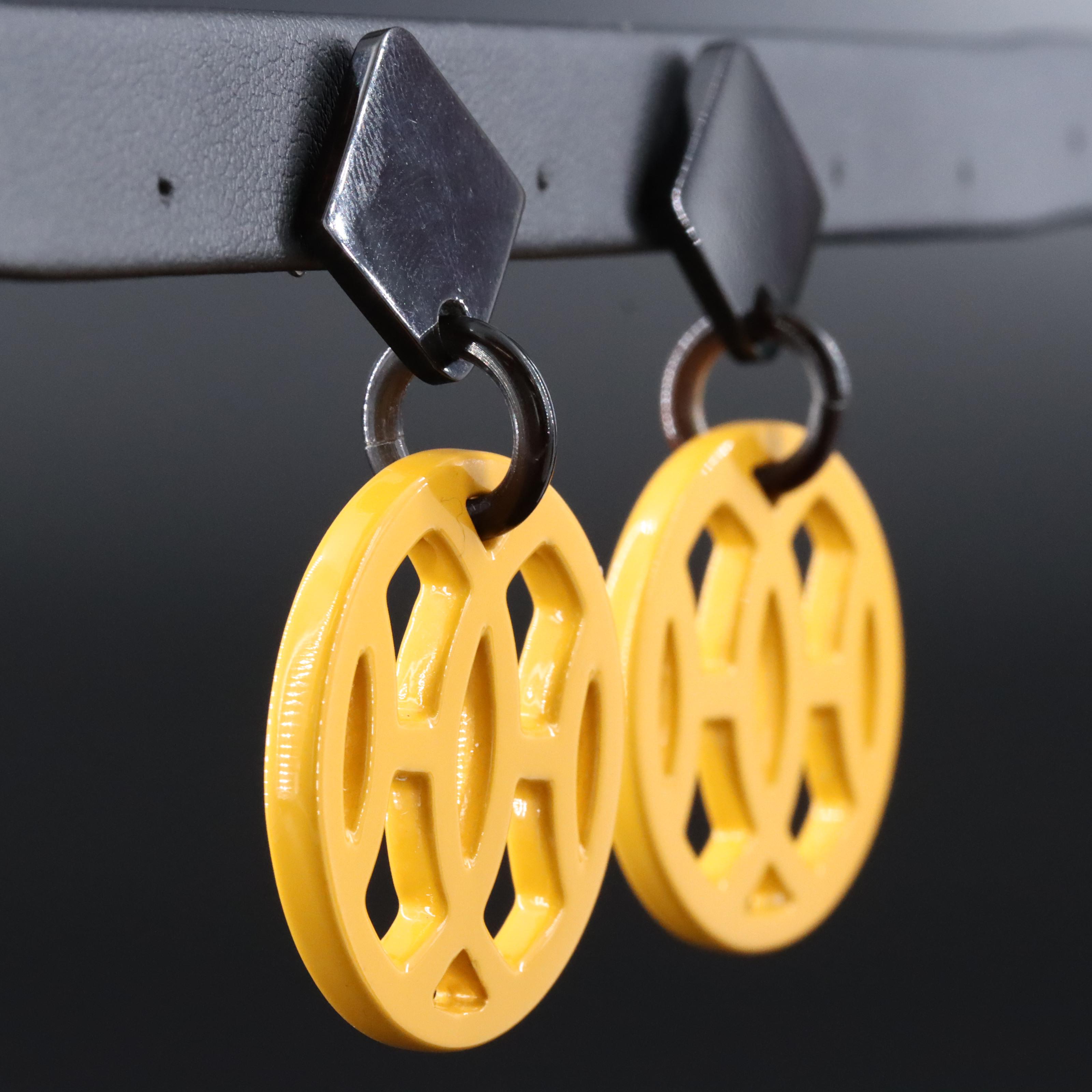 Hermès Double H Black and Yellow Drop Earrings