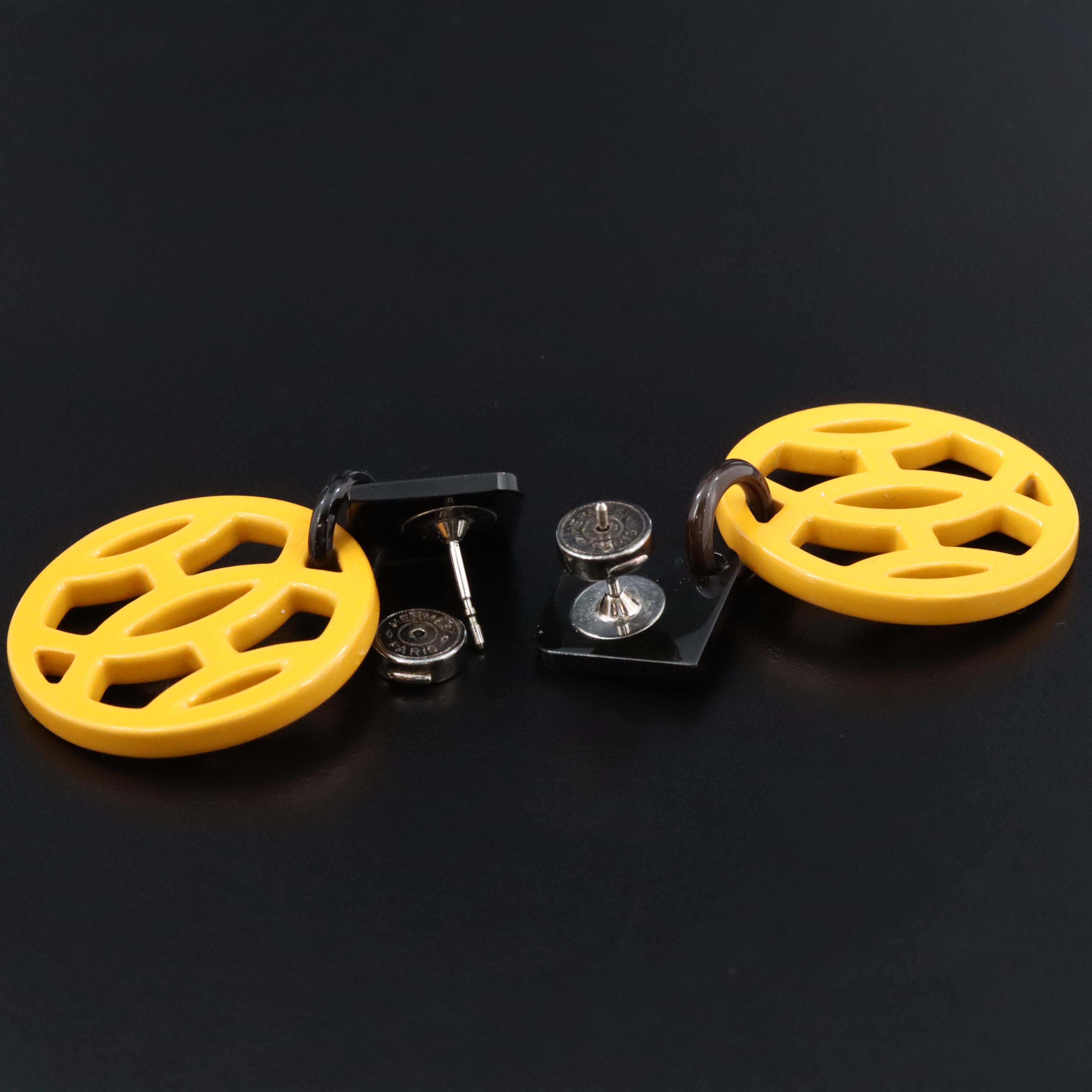 Hermès Double H Black and Yellow Drop Earrings