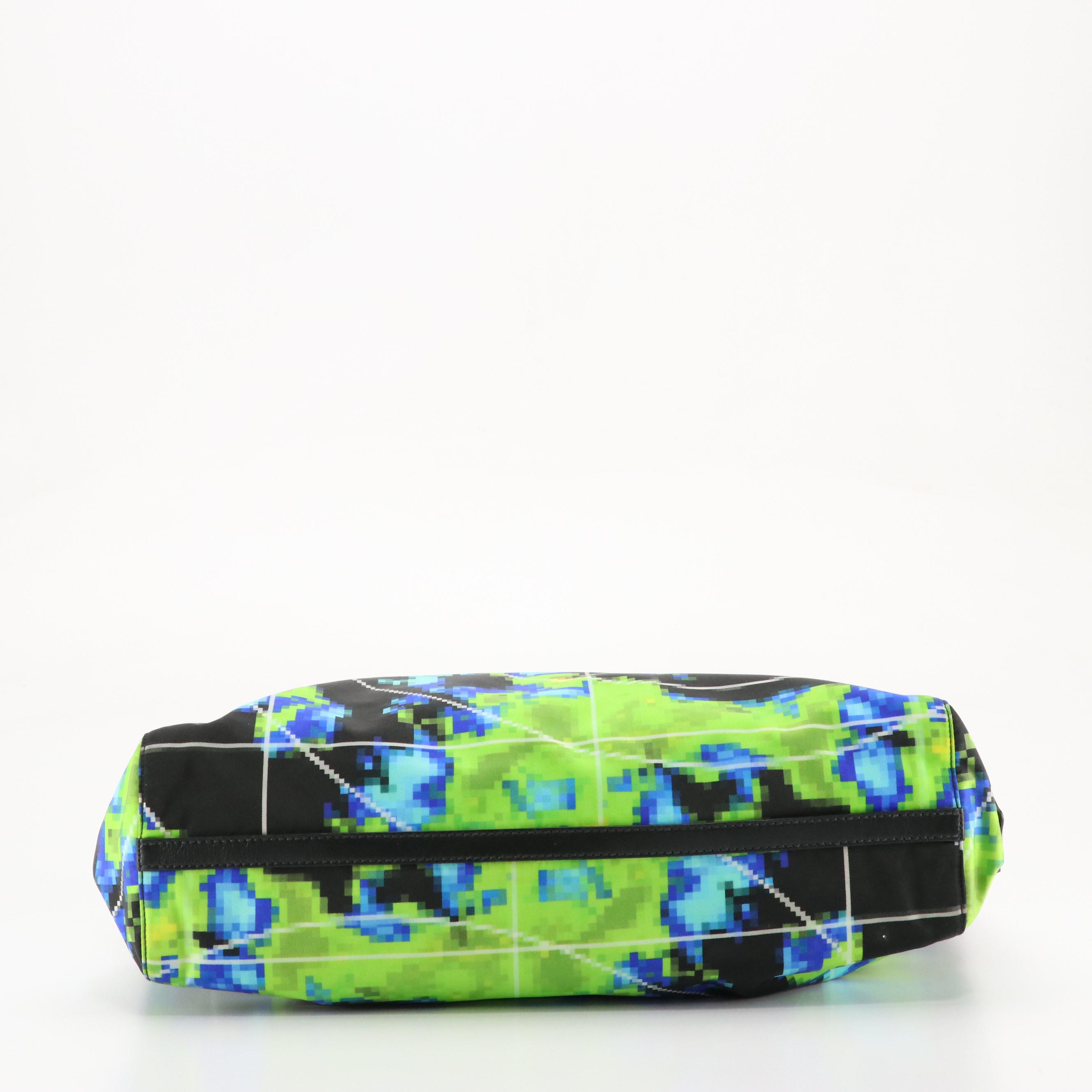 Prada Radar Printed Tessuto Nylon Tote Bag with Black Leather Trim