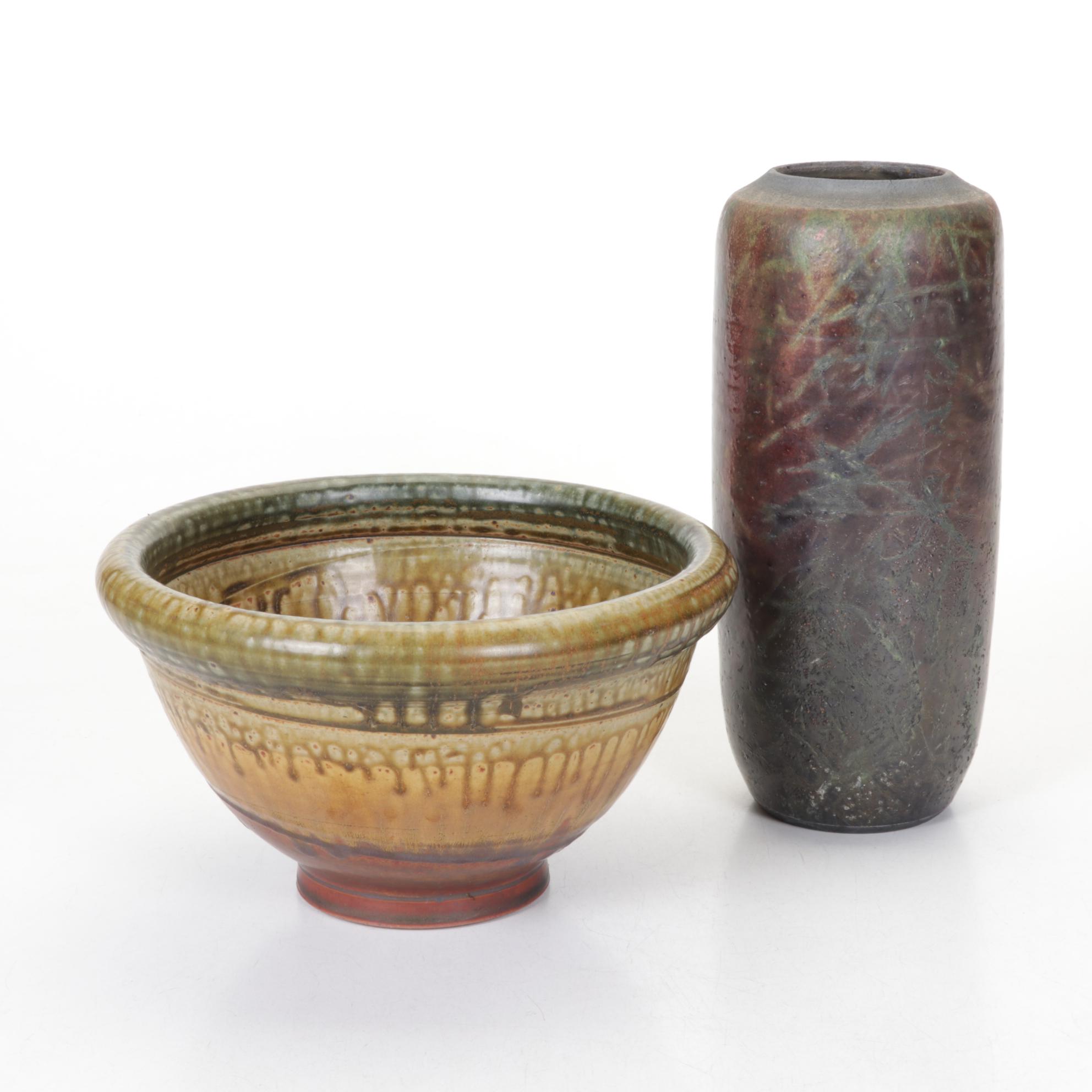 Wheel Thrown Stoneware Pottery Bowl with Raku Fired Vase