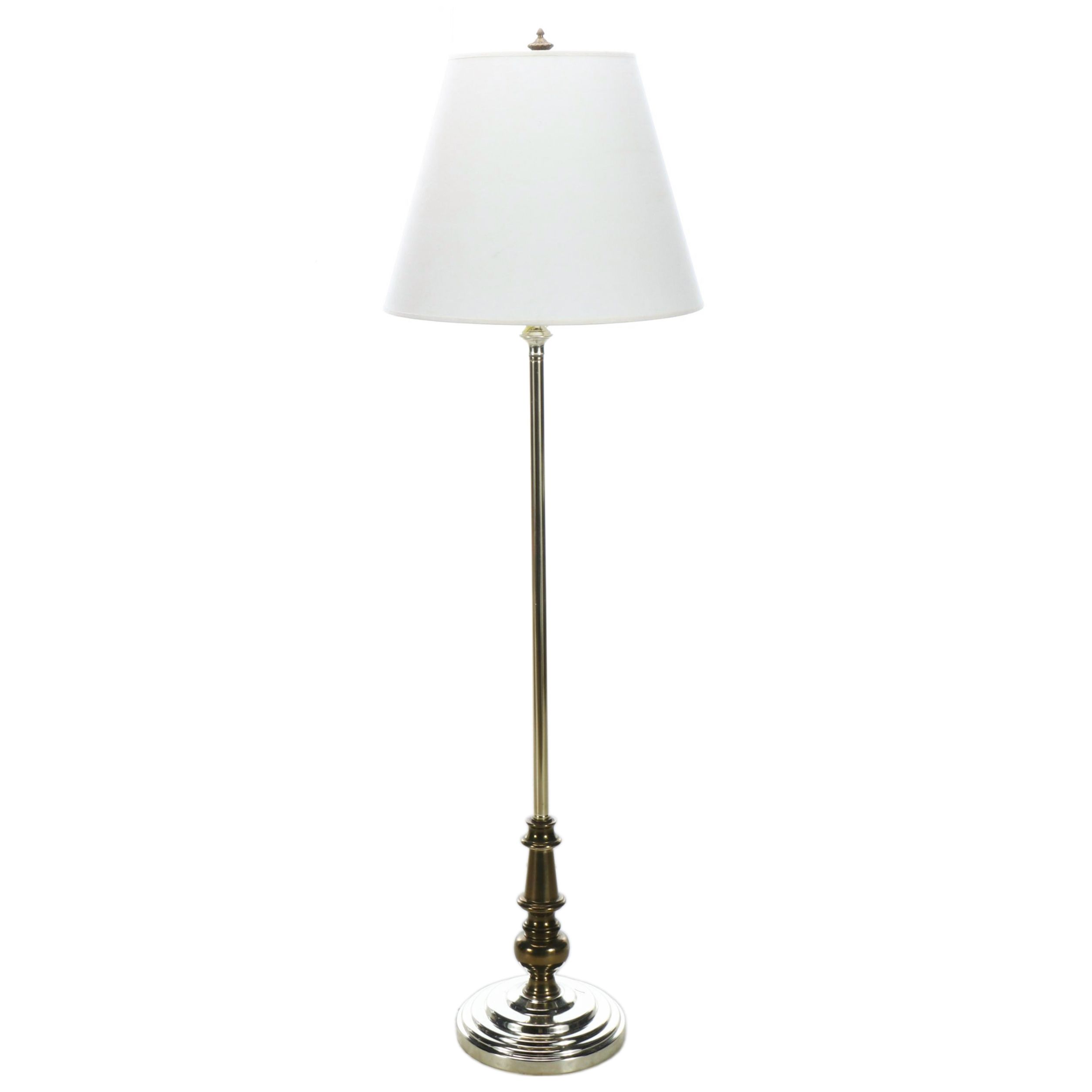 Robert Abbey Polished Metal Floor Lamp with Cotton Shade, 21st Century