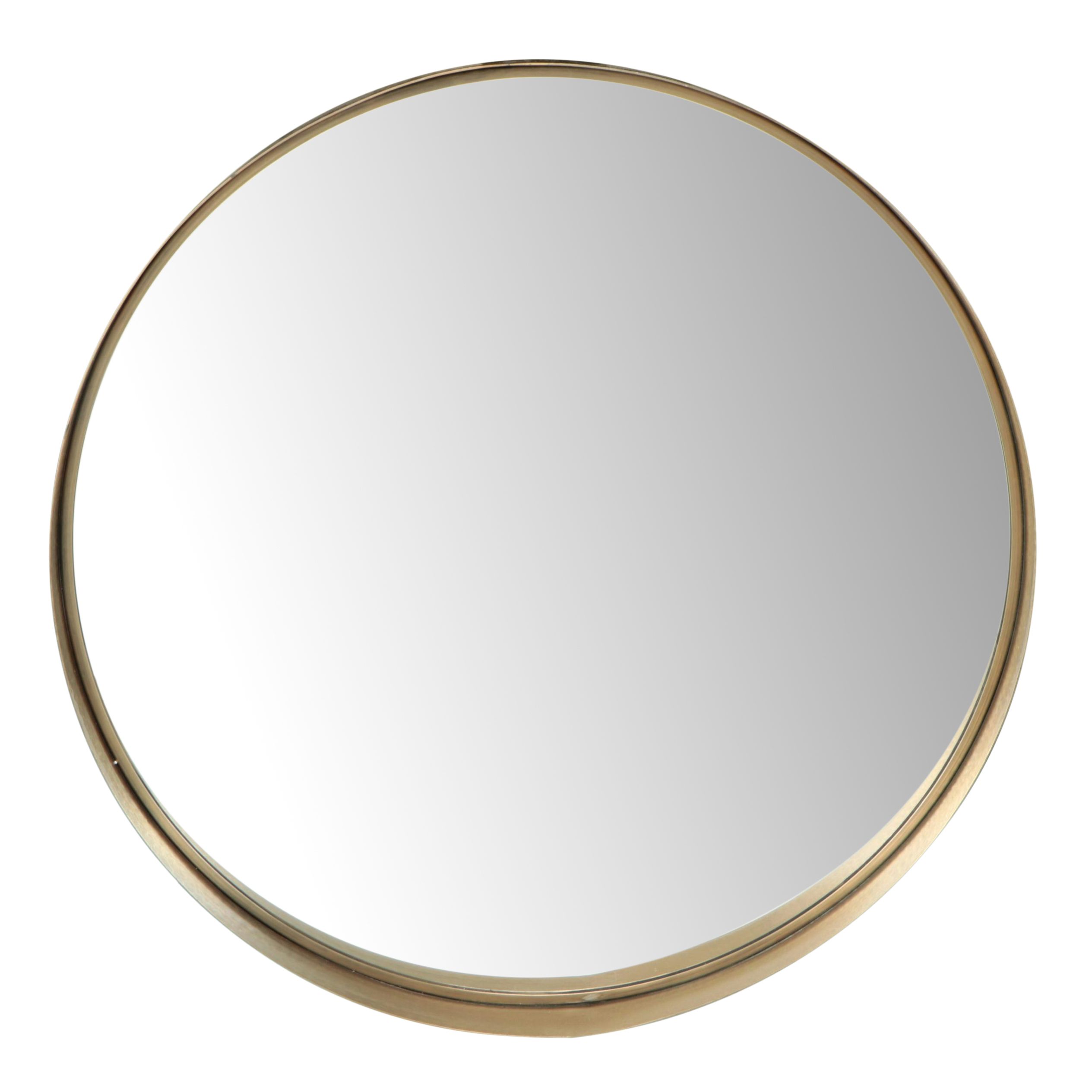 Contemporary Hammered Brass Framed Round Vanity Mirror