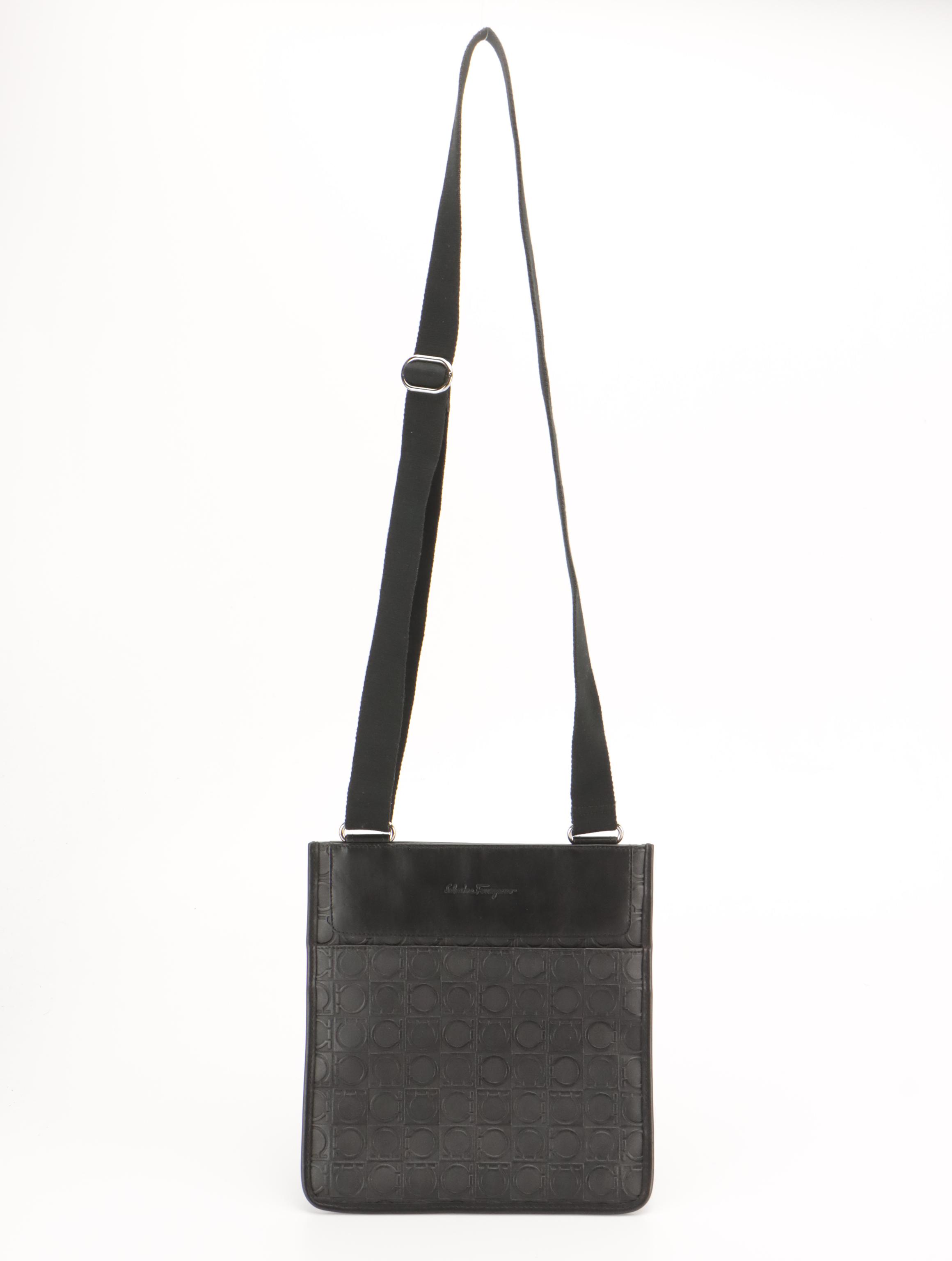 Salvatore Ferragamo Flat Crossbody Bag in Gancini Embossed Leather