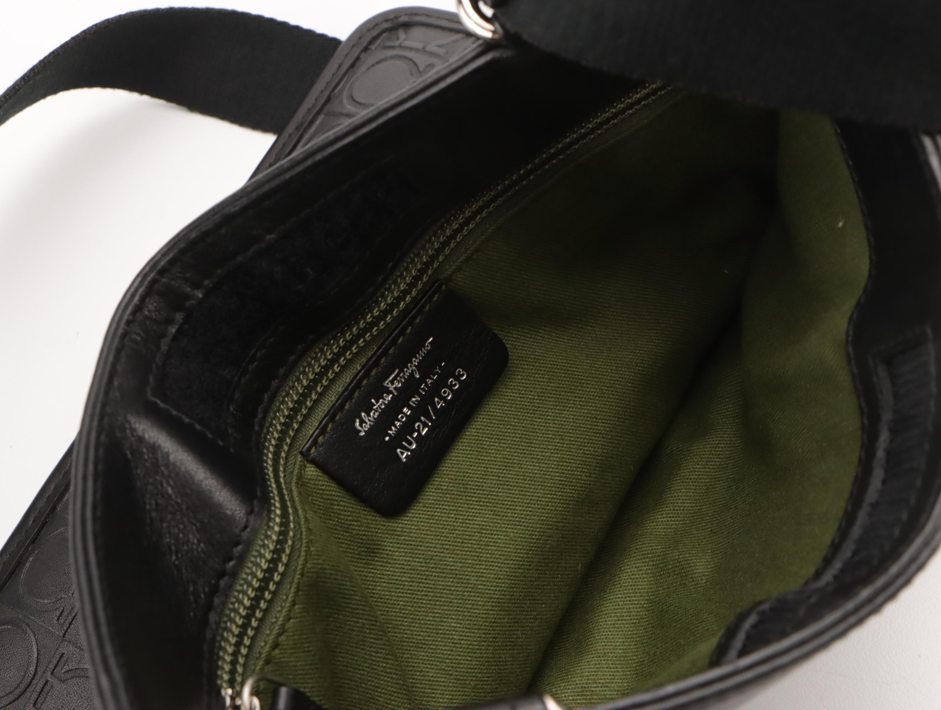 Salvatore Ferragamo Flat Crossbody Bag in Gancini Embossed Leather