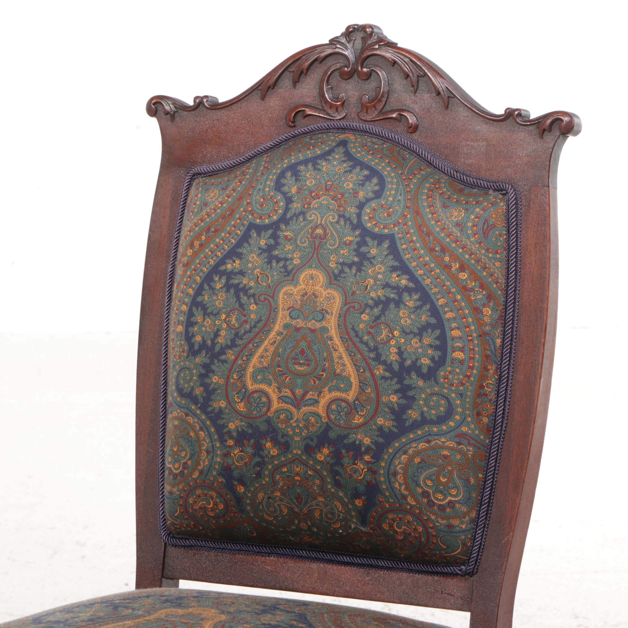 Victorian Carved-Back and Paisley Upholstered Parlor Chair