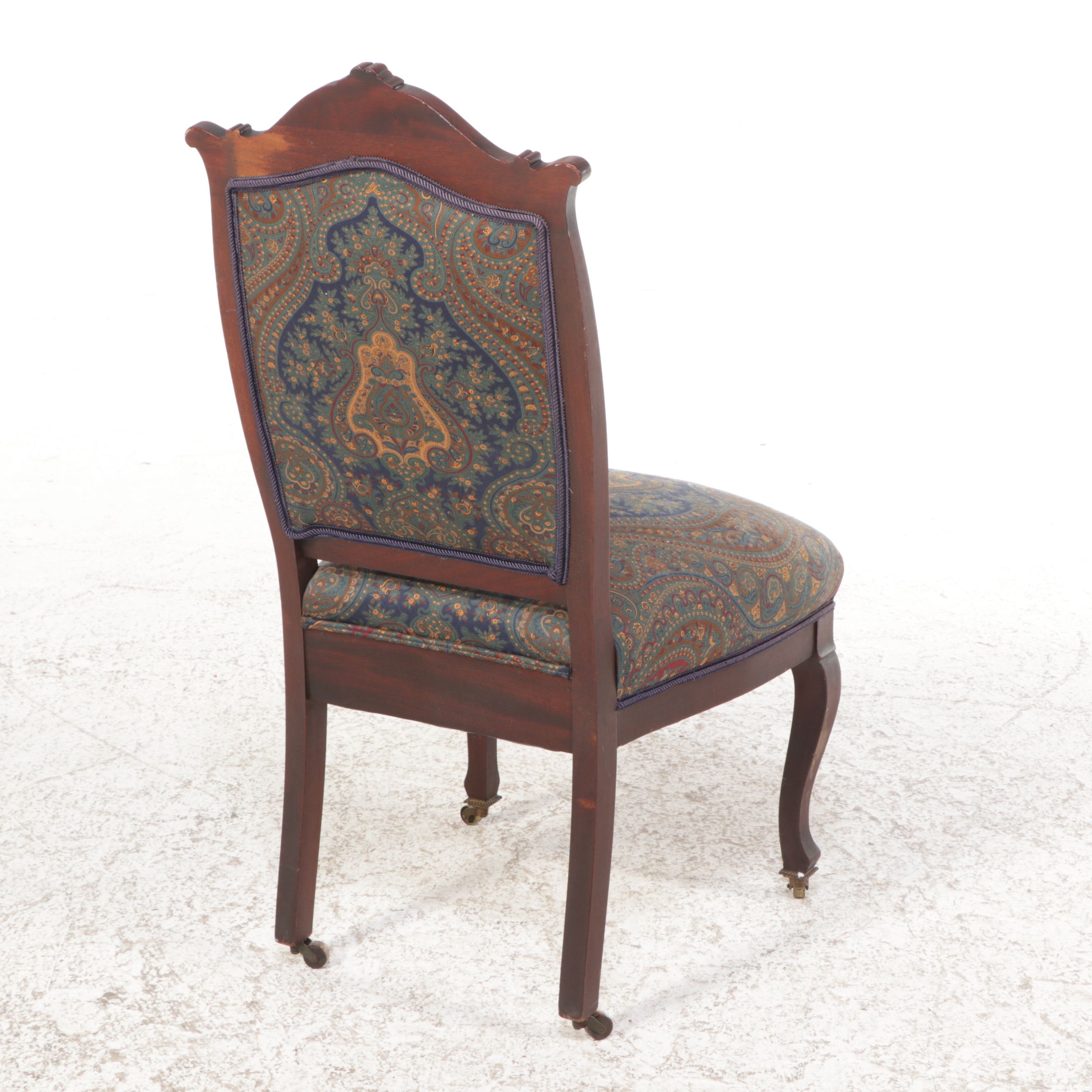 Victorian Carved-Back and Paisley Upholstered Parlor Chair