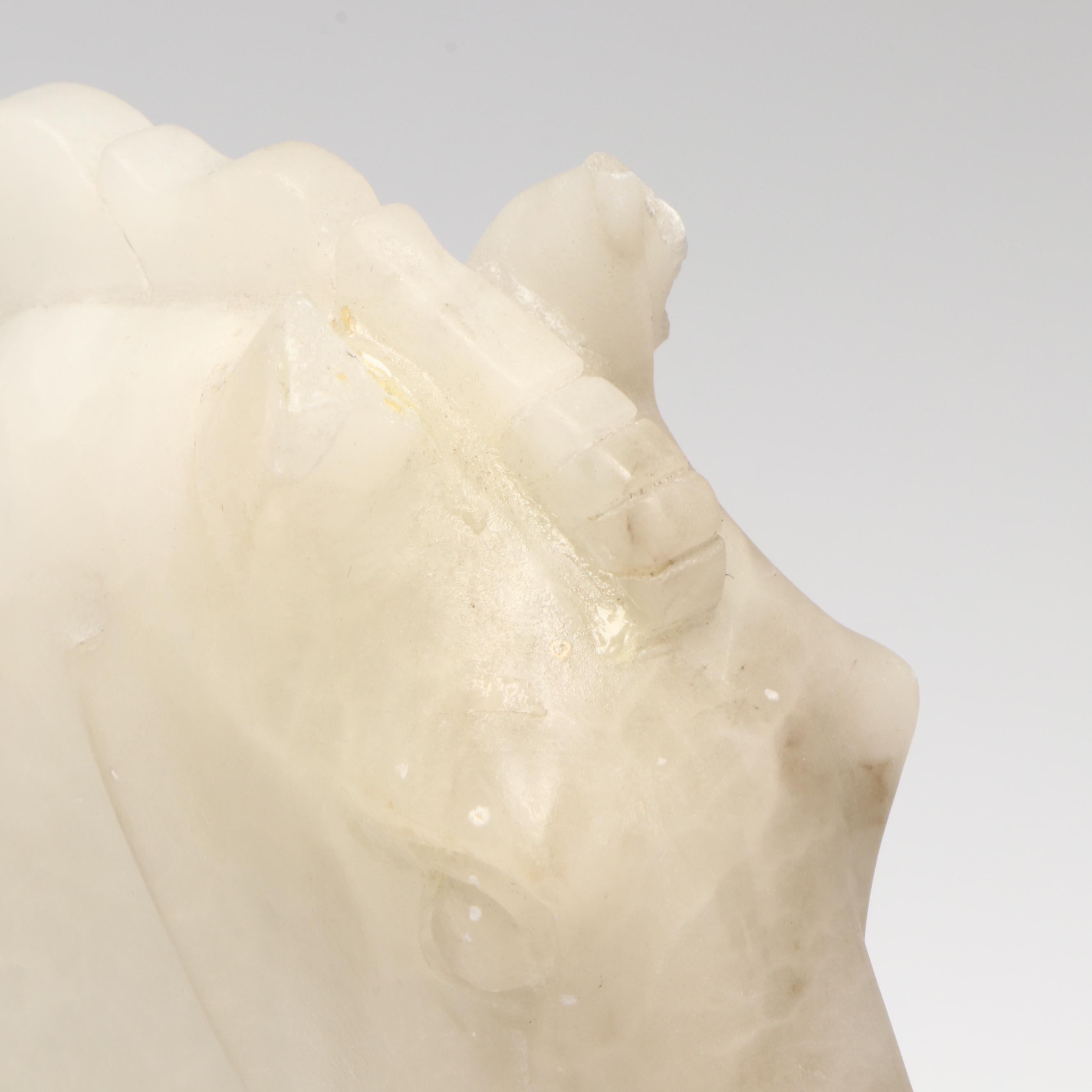 Hand-Carved Alabaster Horse Head Bookends on Marble, Mid to Late 20th Century