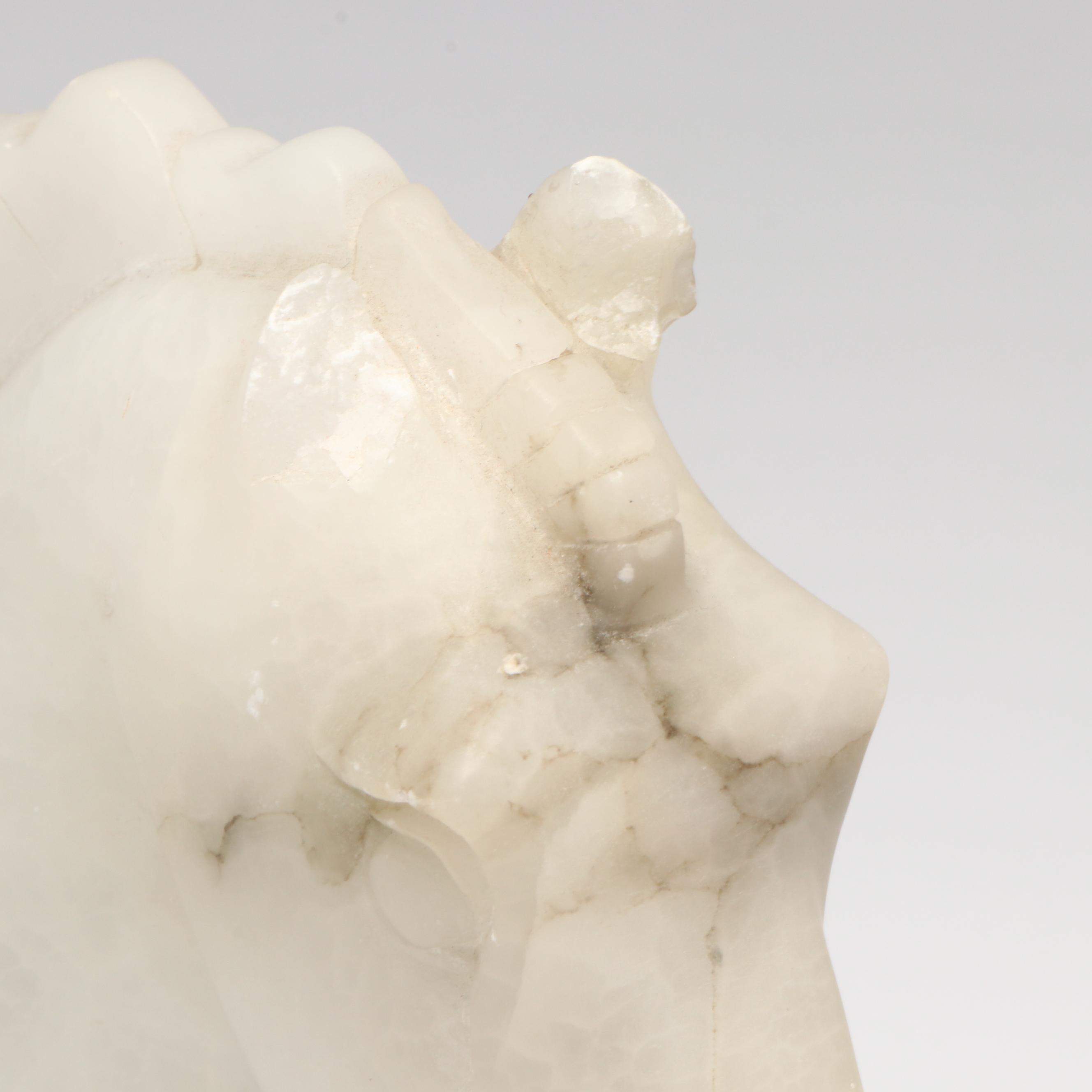 Hand-Carved Alabaster Horse Head Bookends on Marble, Mid to Late 20th Century