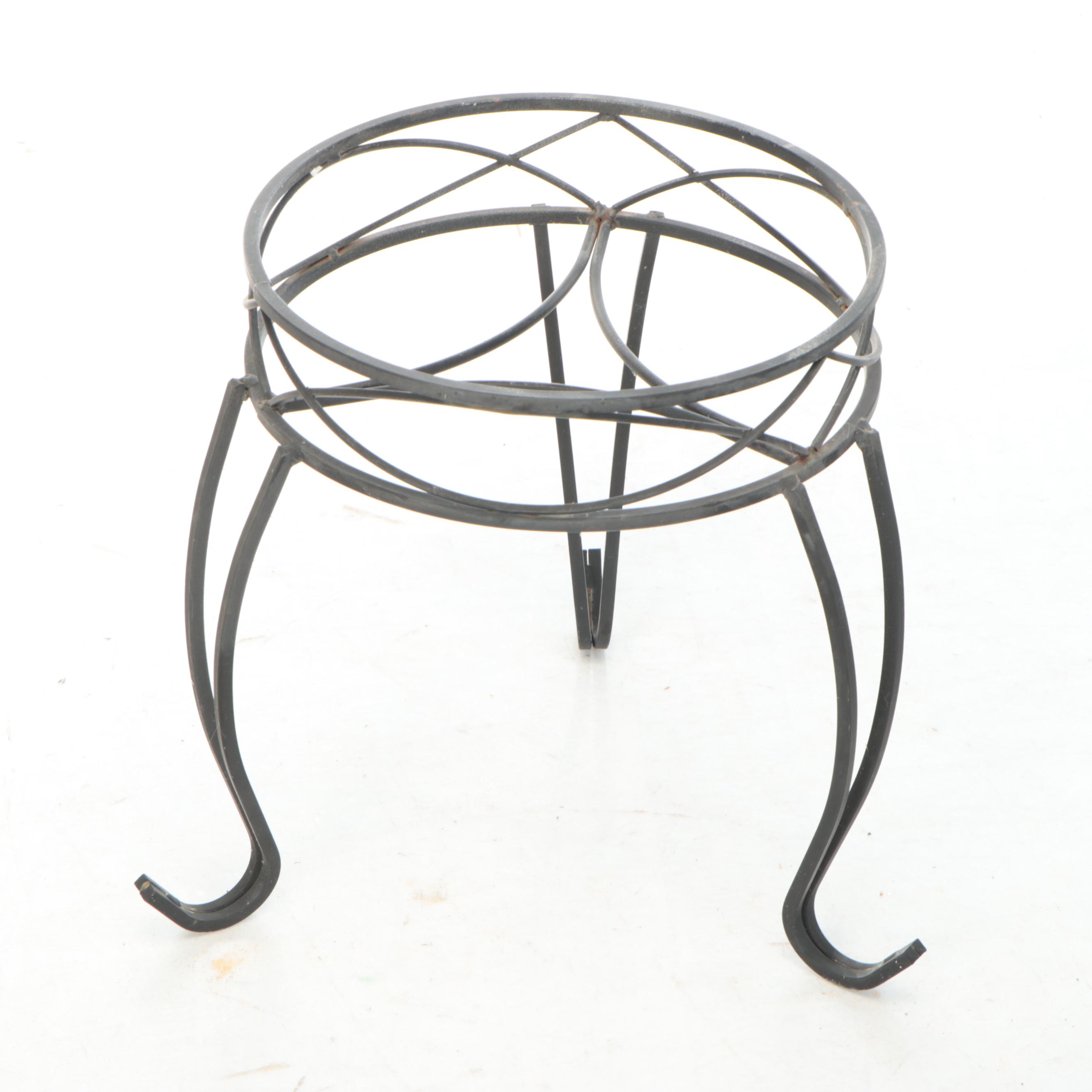 Cobalt Drip Glaze Terracotta Vessel with Wrought Iron Stand