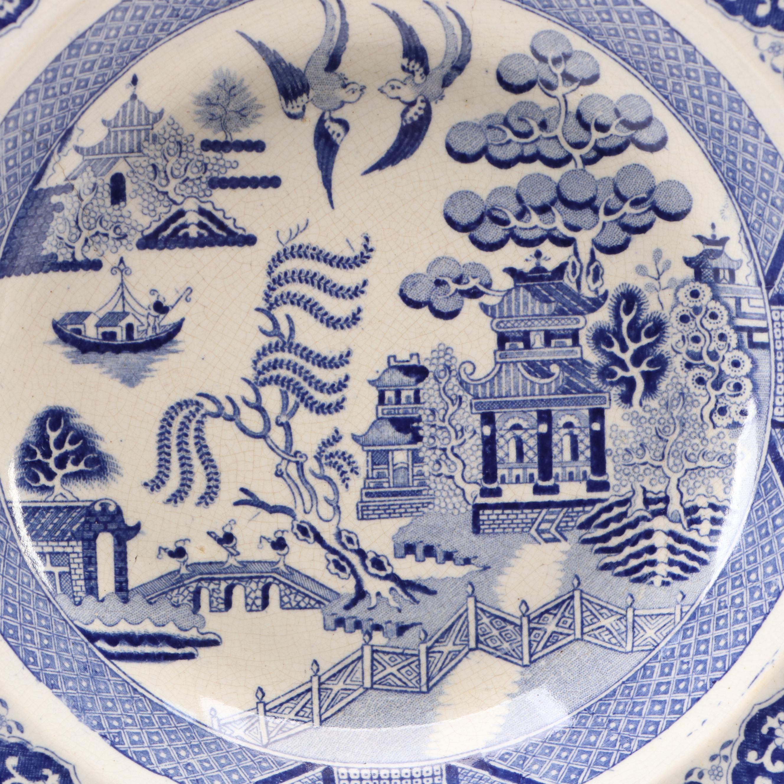 English Ironstone Blue Willow Soup Plate, 19th Century
