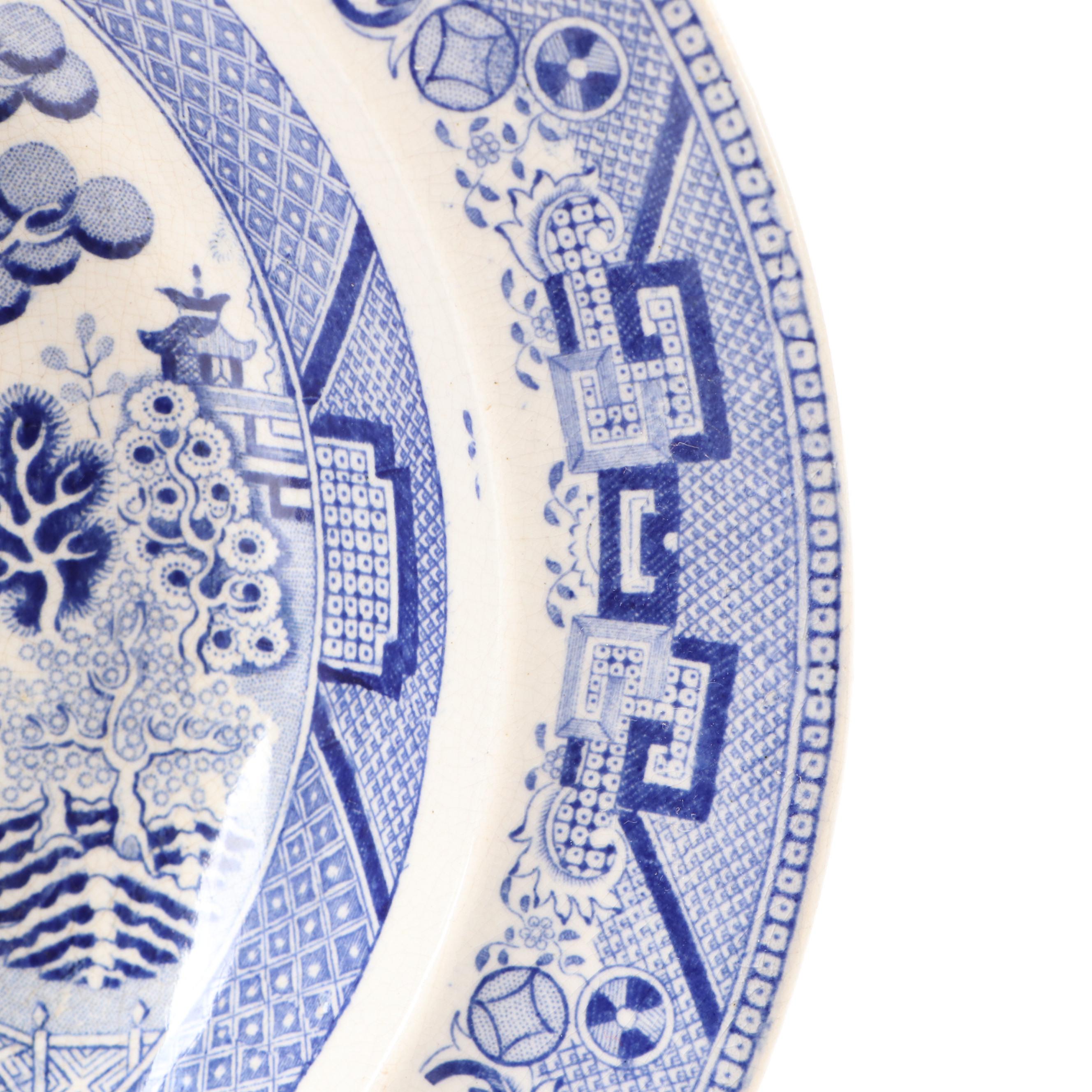 English Ironstone Blue Willow Soup Plate, 19th Century