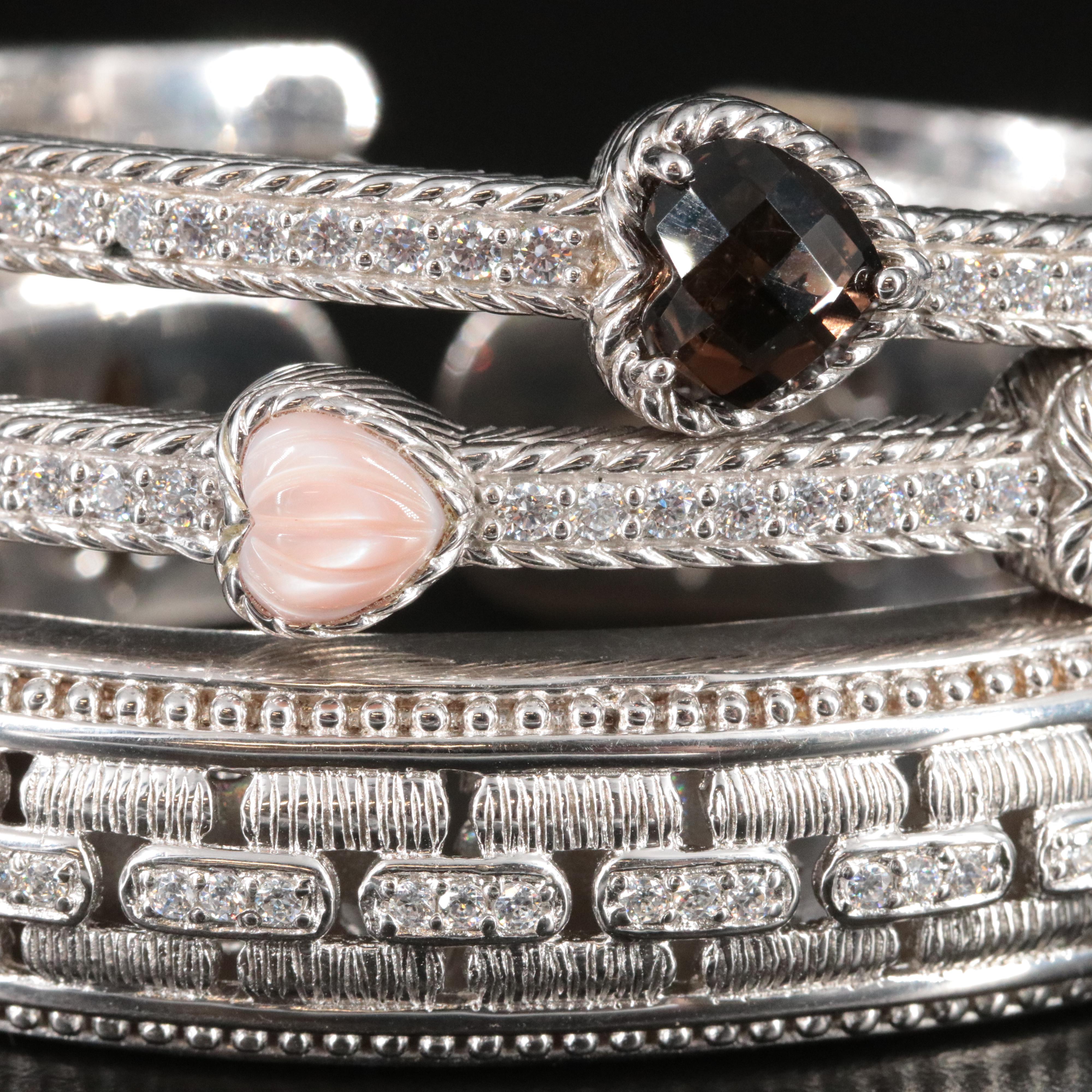 Judith Ripka Sterling Quartz, Mother-of-Pearl and Cubic Zirconia Kick Cuffs