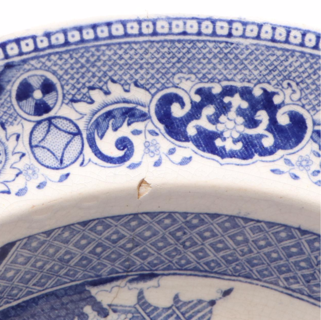 English Ironstone Blue Willow Soup Plate, 19th Century