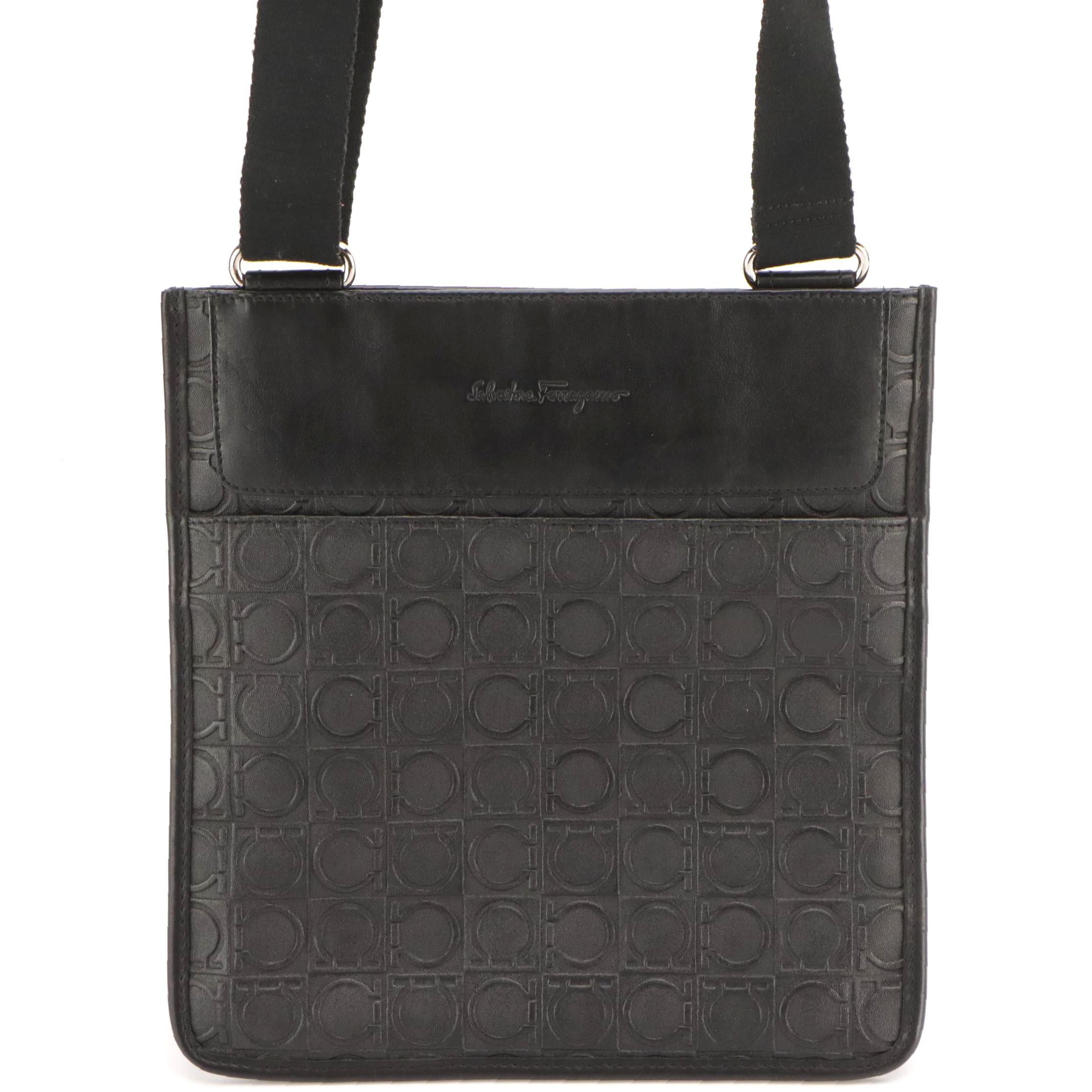 Salvatore Ferragamo Flat Crossbody Bag in Gancini Embossed Leather