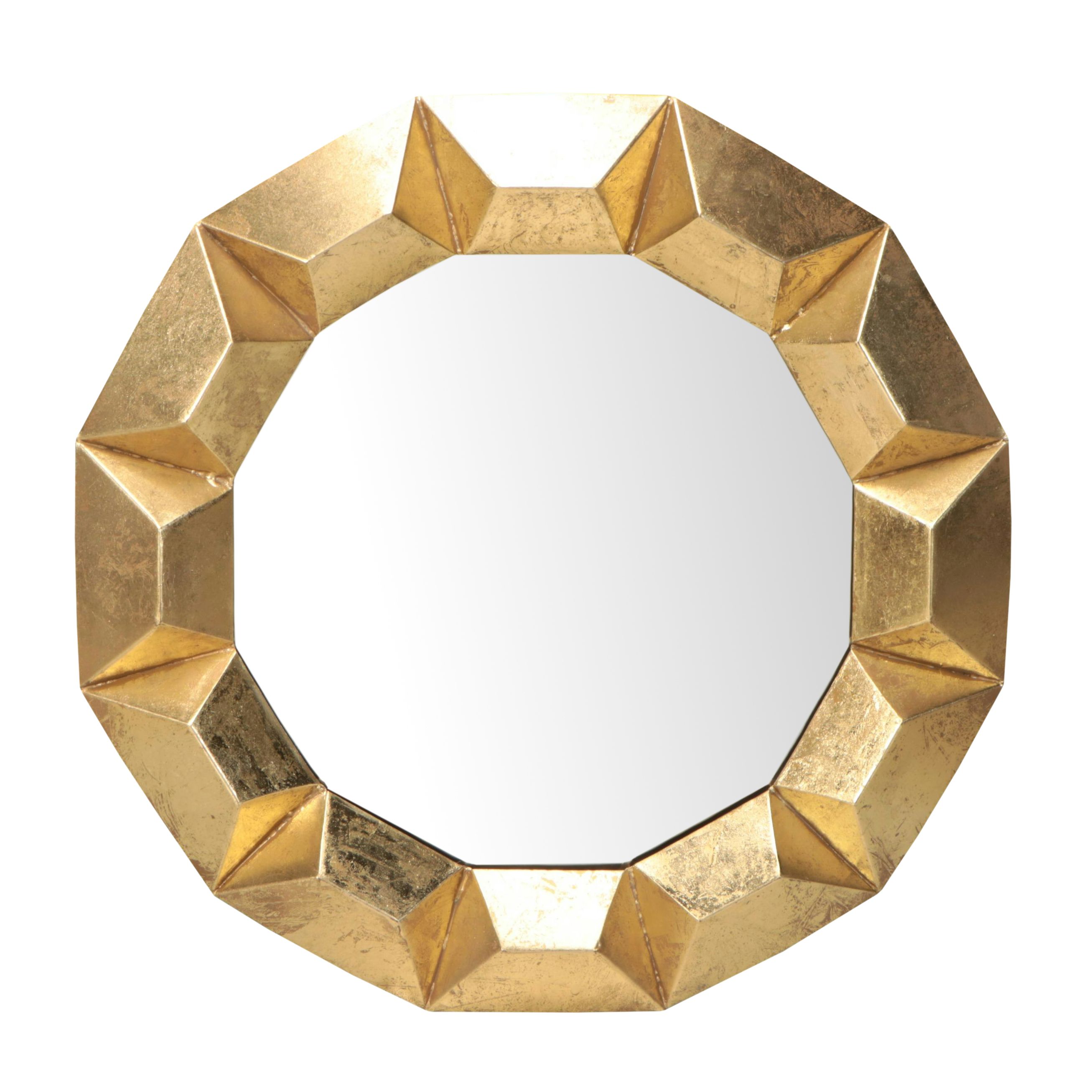 Modernist Style Gilt Metal Framed Round Vanity Mirror