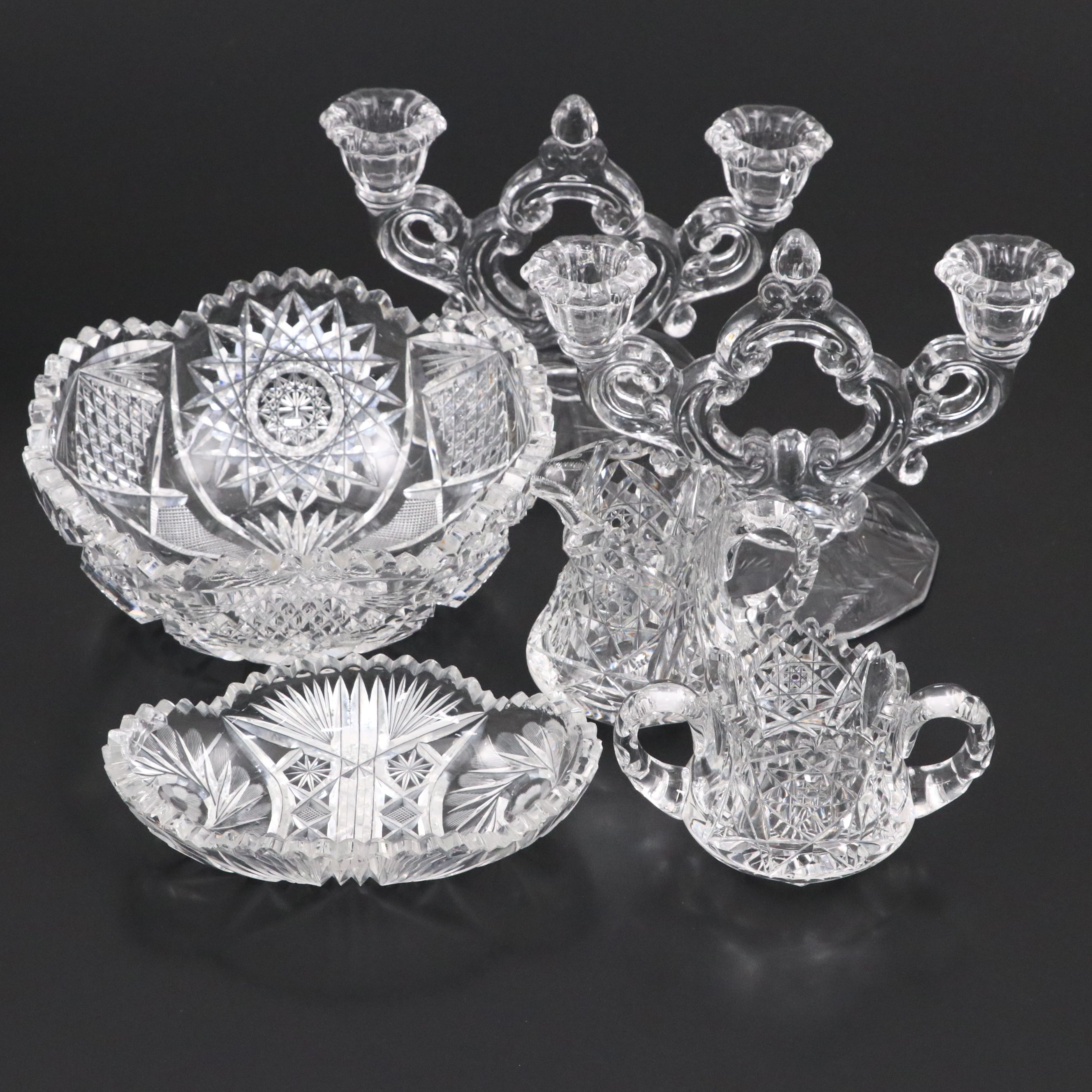 Diamond and Sun Crystal Cut Bowls with Other Crystal Table Accessories