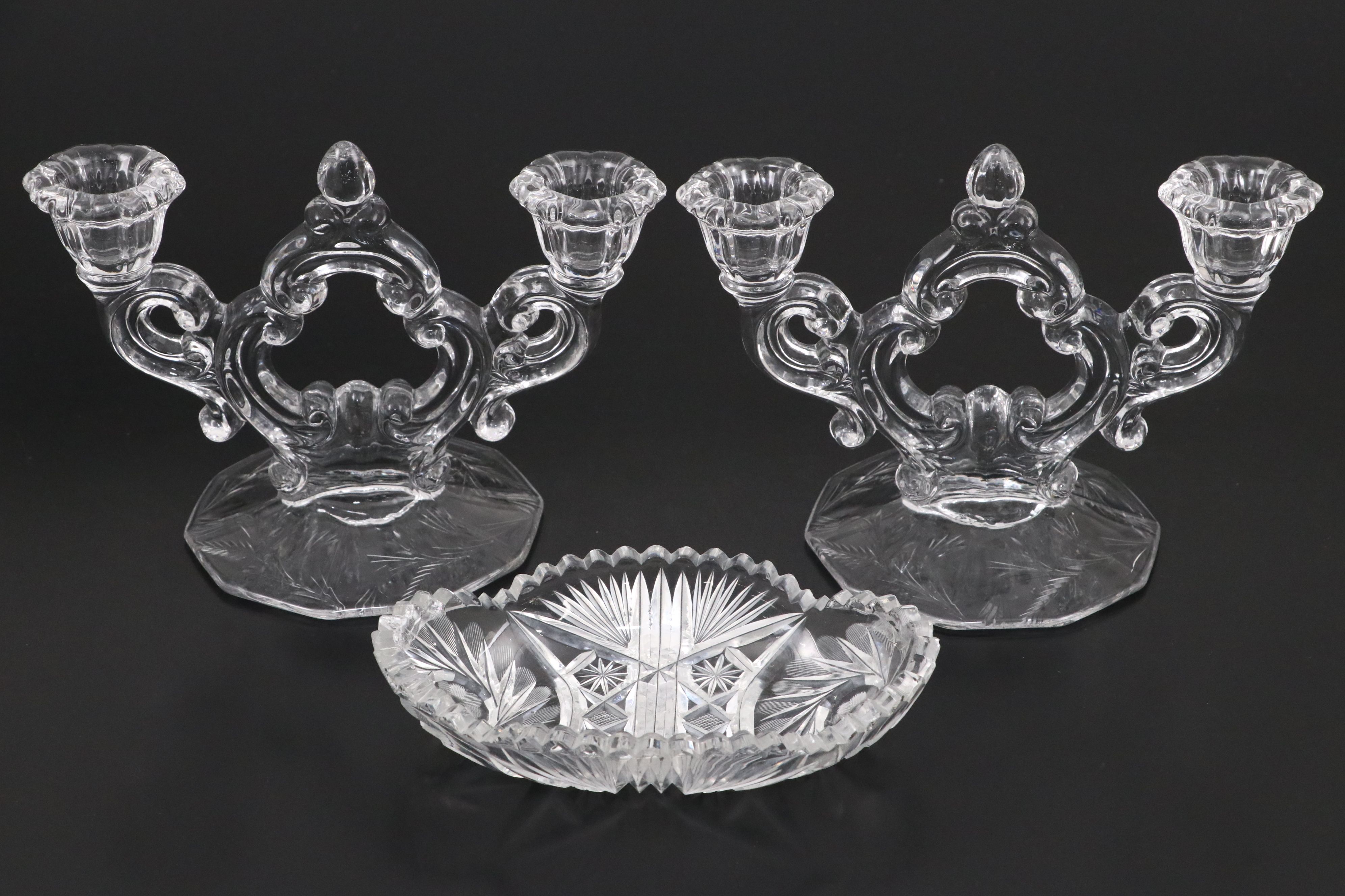 Diamond and Sun Crystal Cut Bowls with Other Crystal Table Accessories