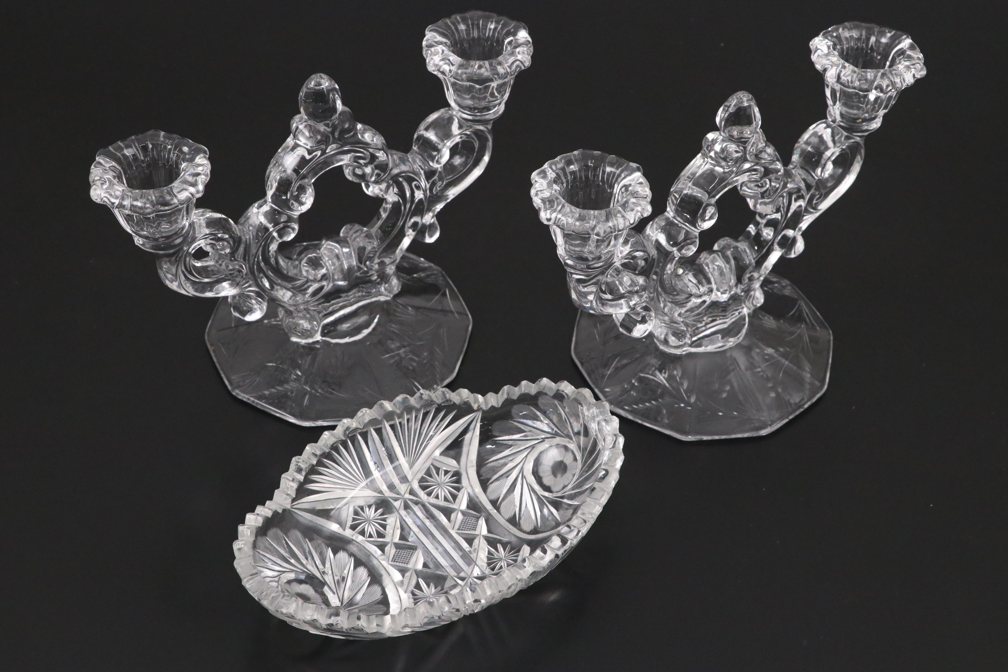 Diamond and Sun Crystal Cut Bowls with Other Crystal Table Accessories