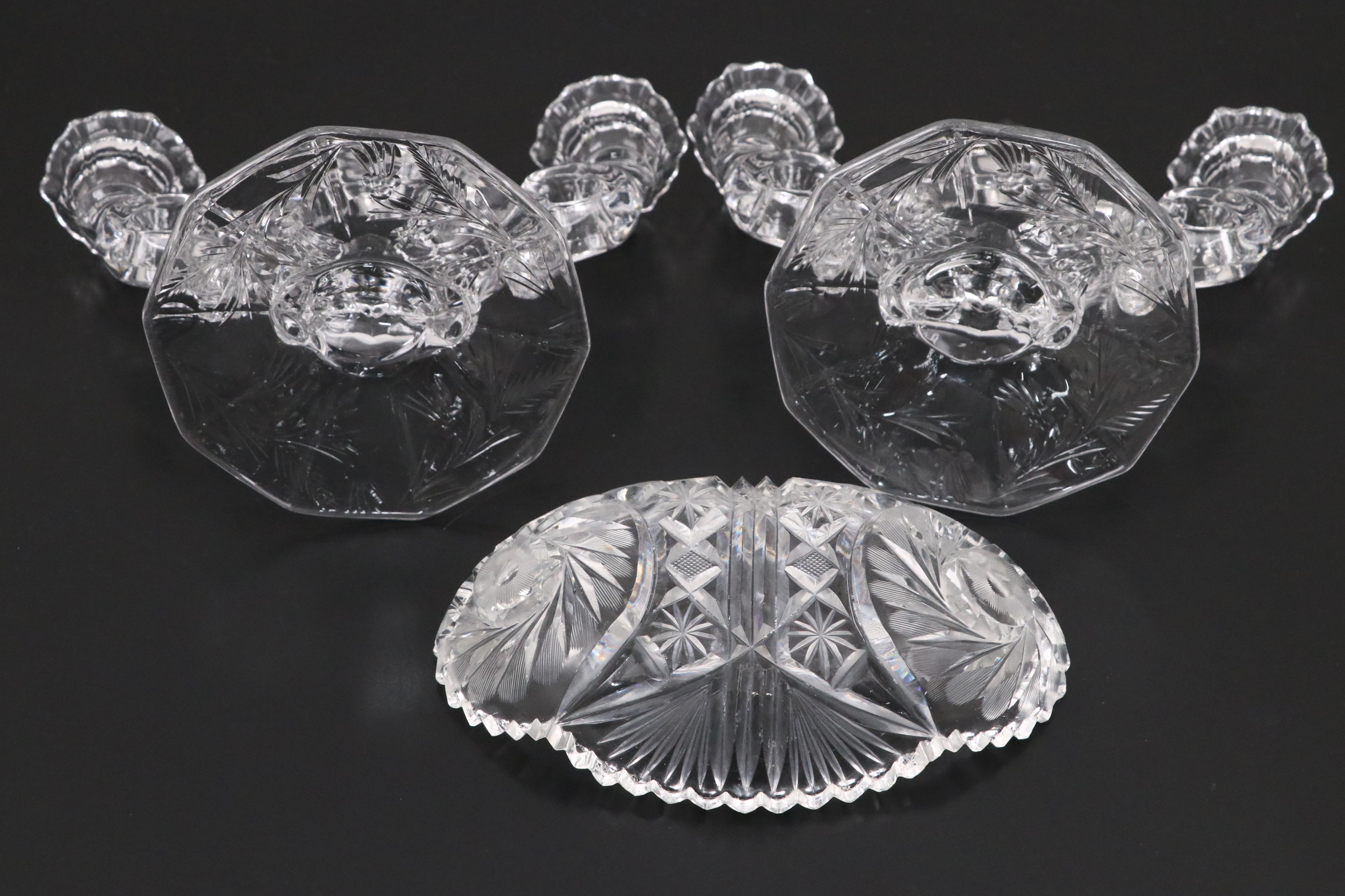 Diamond and Sun Crystal Cut Bowls with Other Crystal Table Accessories