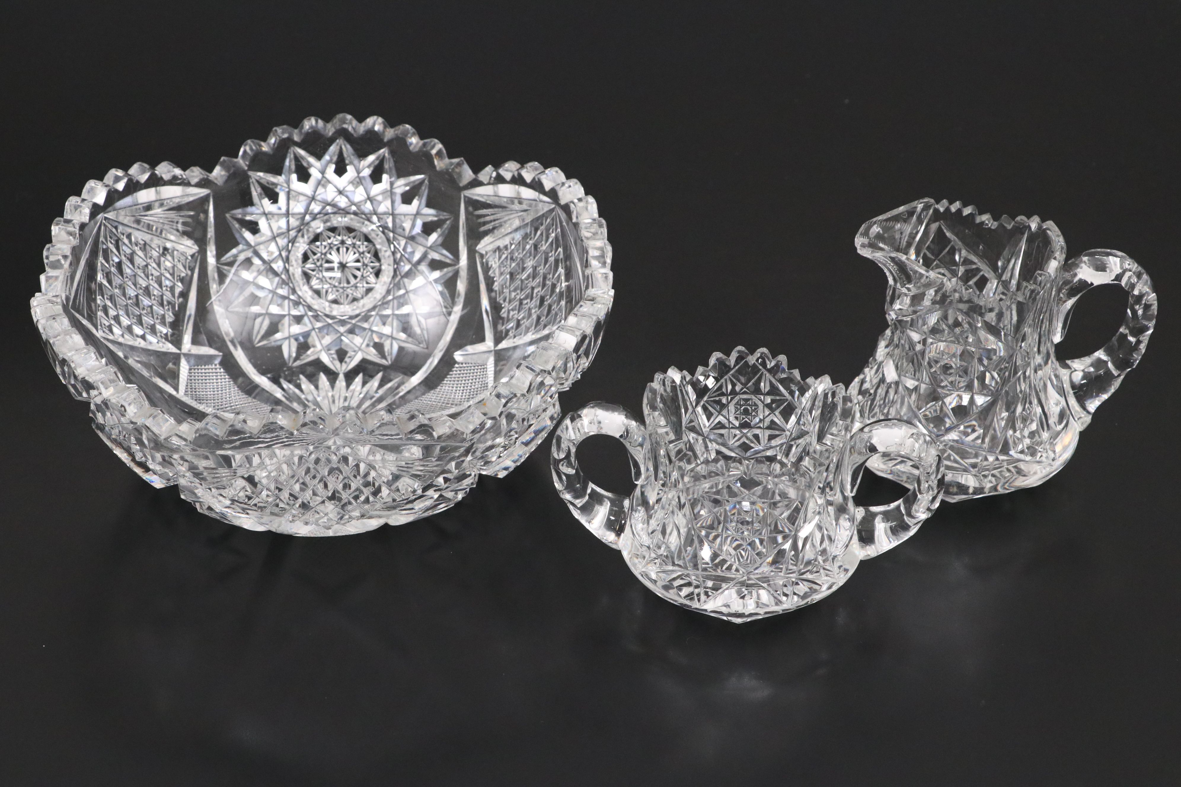 Diamond and Sun Crystal Cut Bowls with Other Crystal Table Accessories