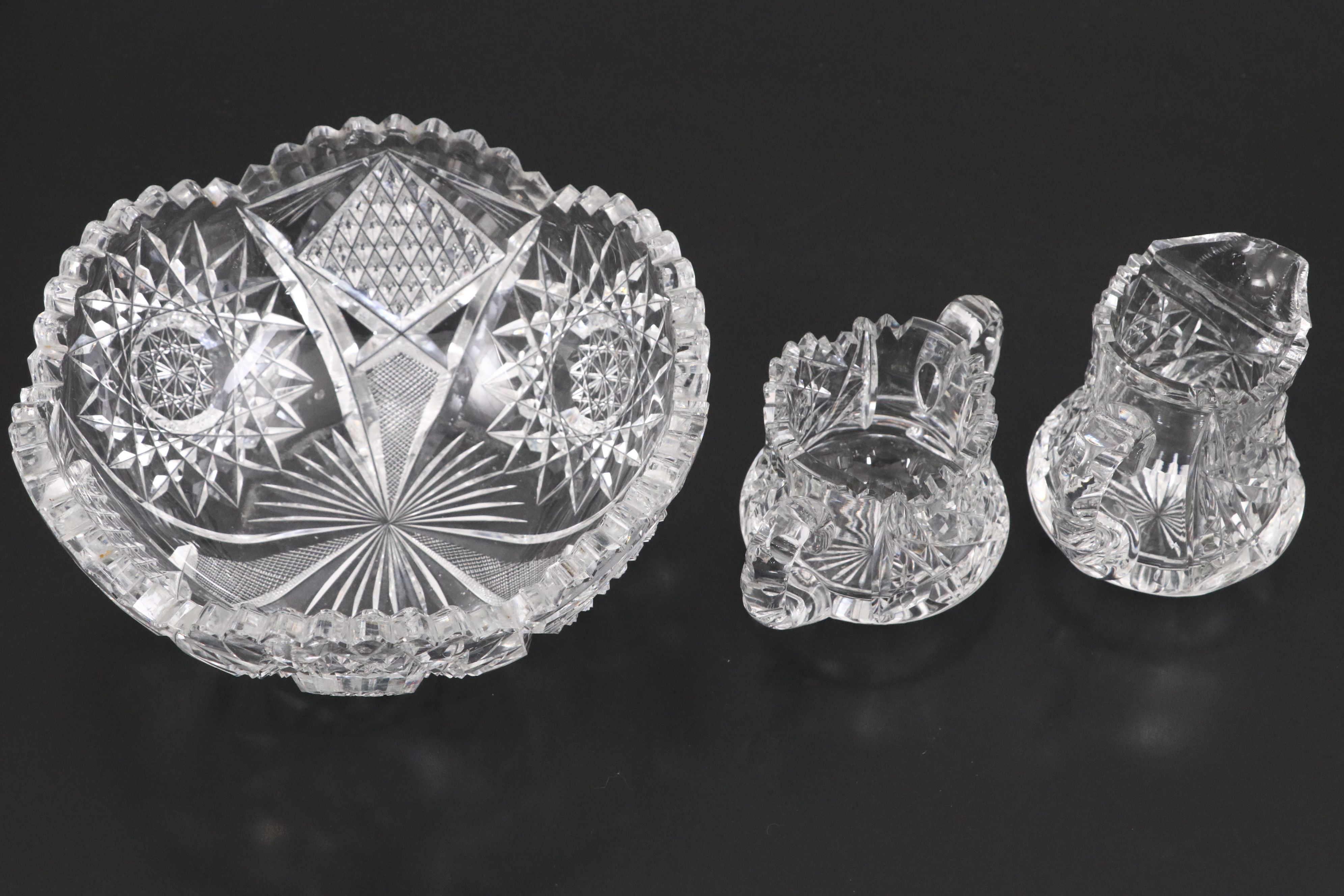 Diamond and Sun Crystal Cut Bowls with Other Crystal Table Accessories
