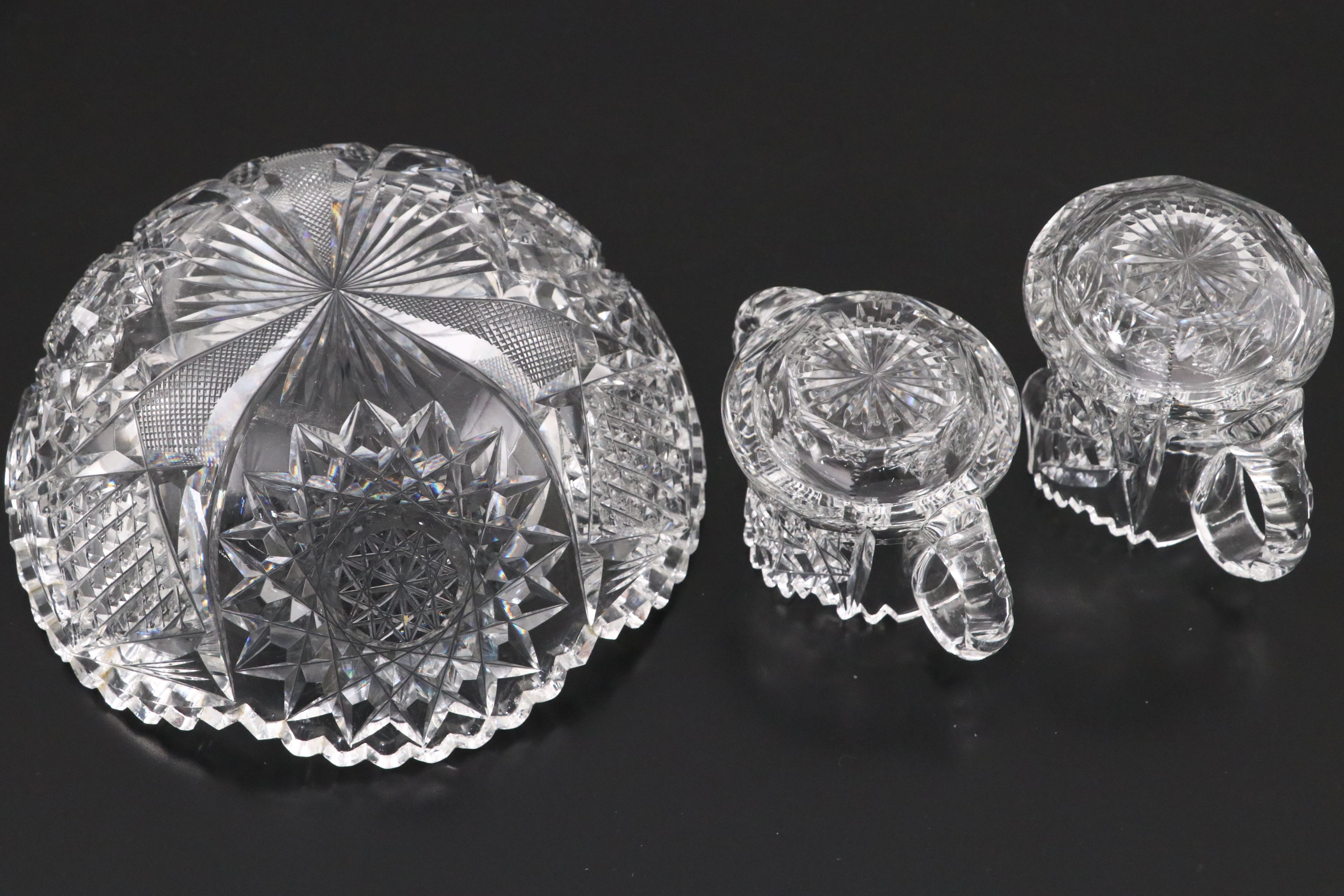 Diamond and Sun Crystal Cut Bowls with Other Crystal Table Accessories
