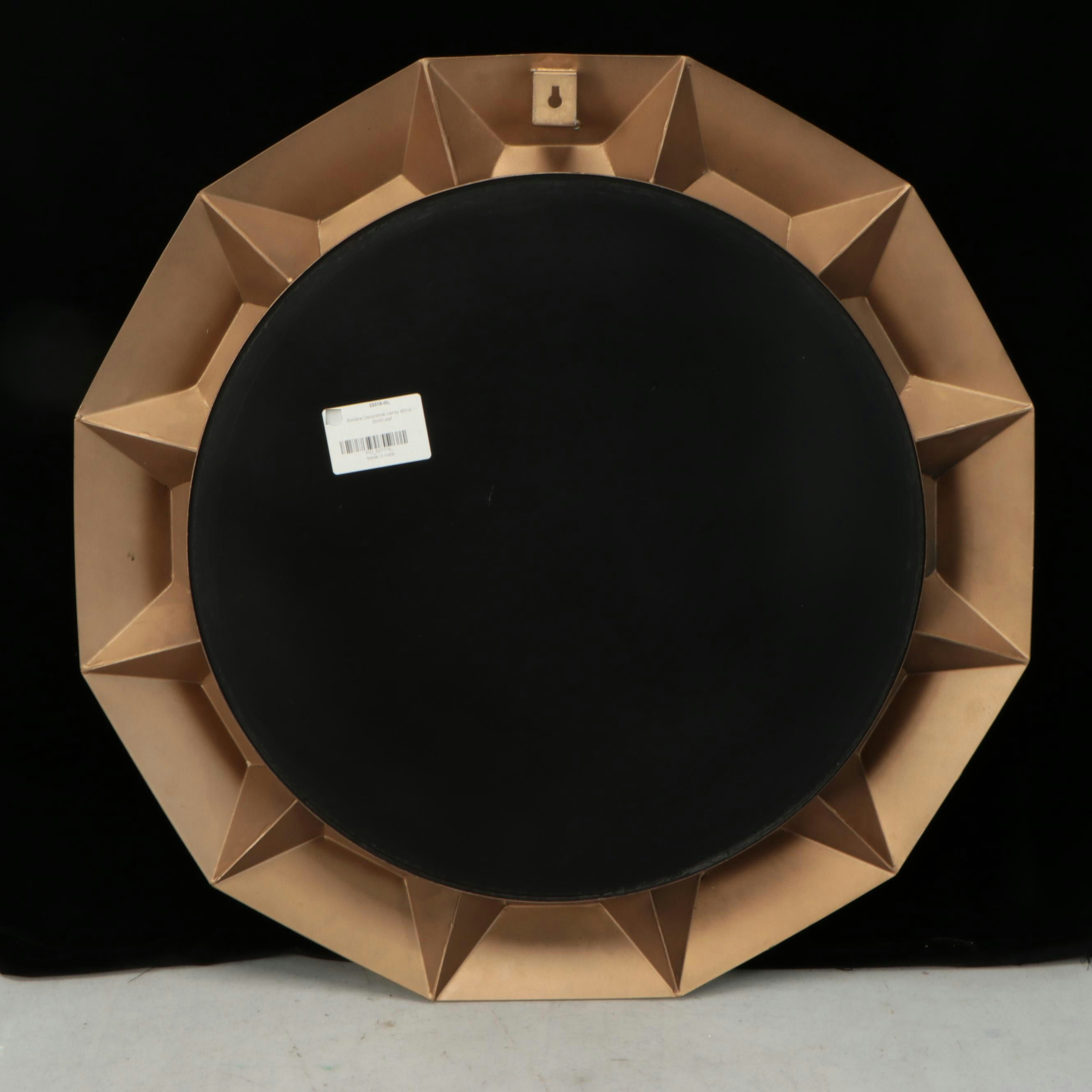 Modernist Style Gilt Metal Framed Round Vanity Mirror