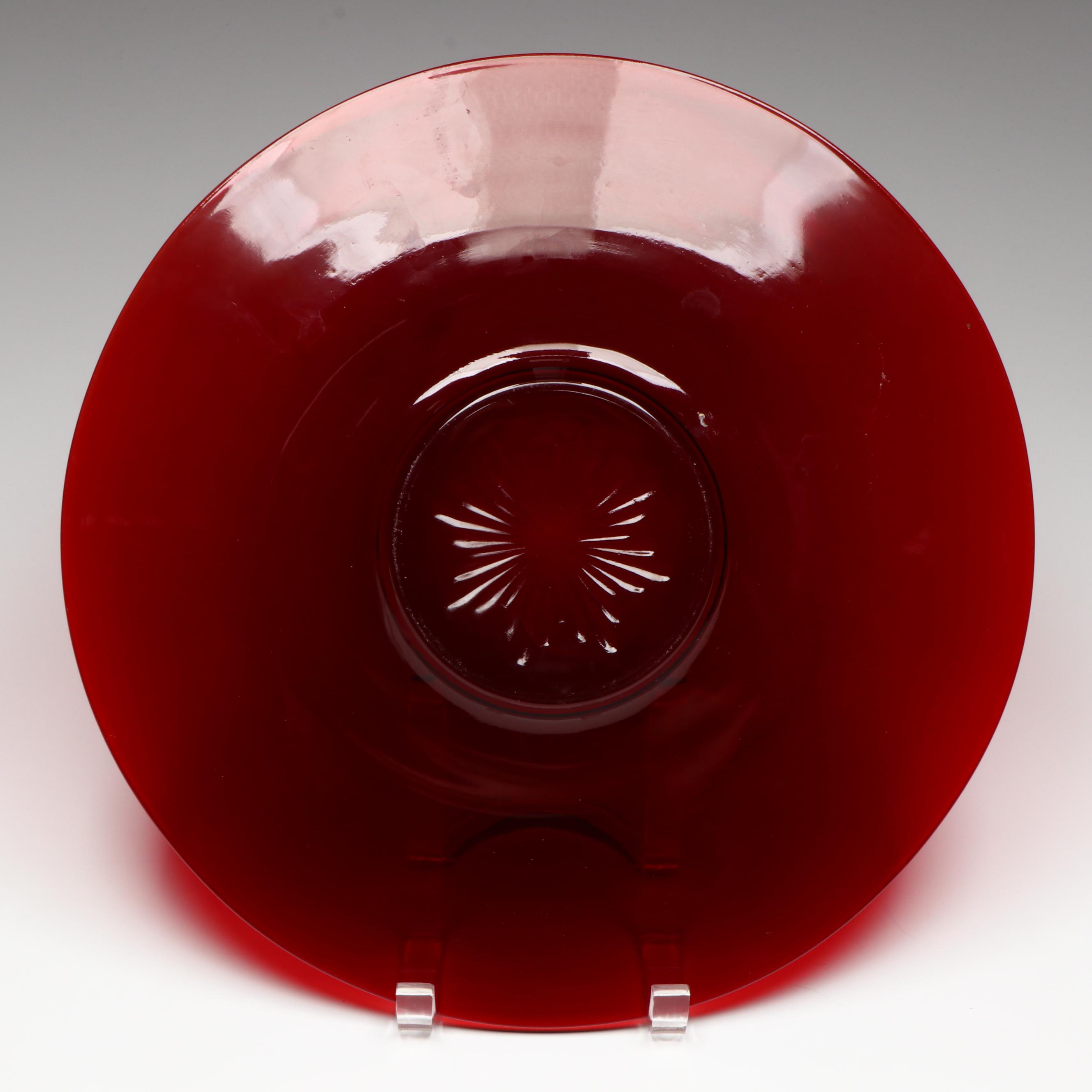 Open Hand Pin Dish and Other Milk Glass Serveware with Red Glass Centerpiece