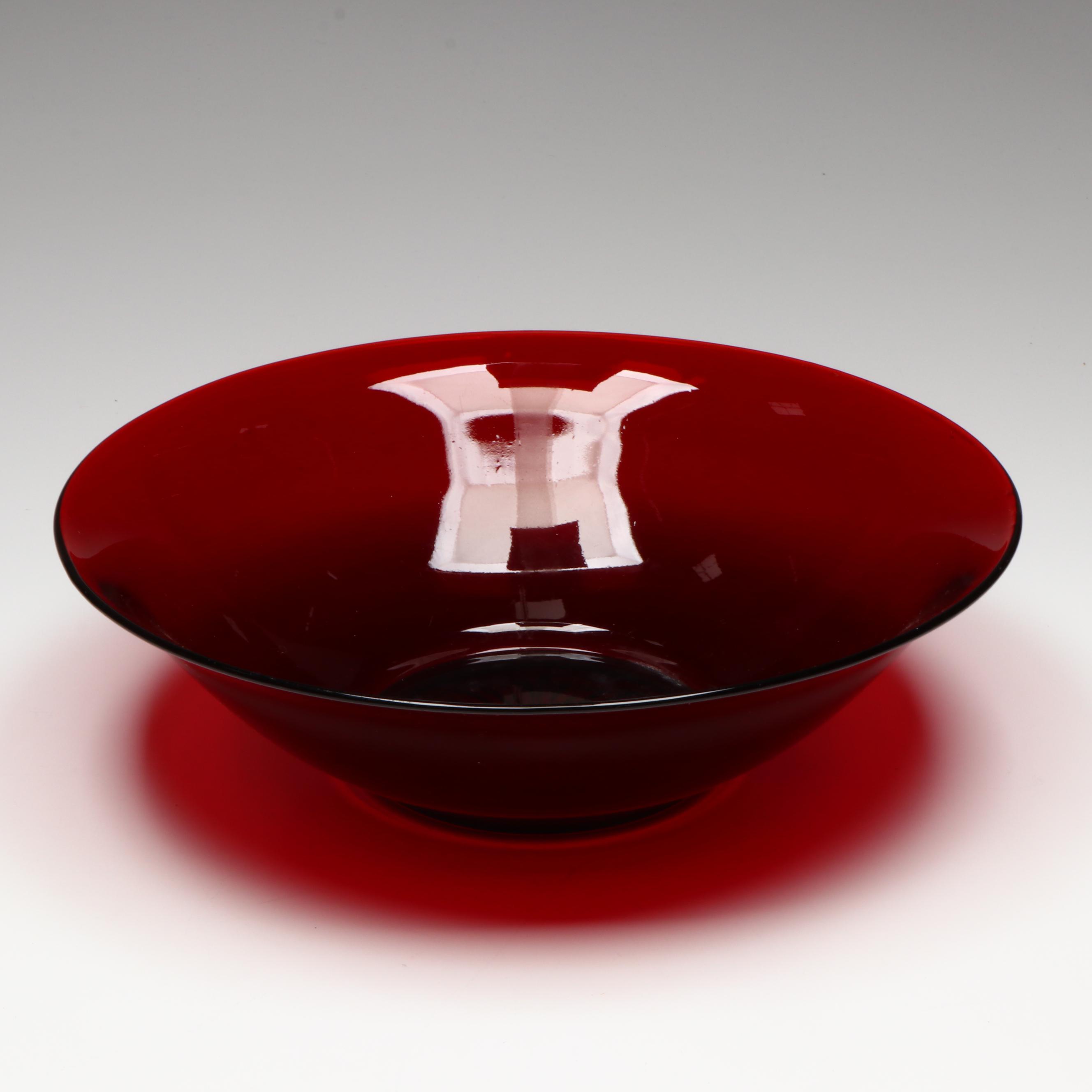 Open Hand Pin Dish and Other Milk Glass Serveware with Red Glass Centerpiece