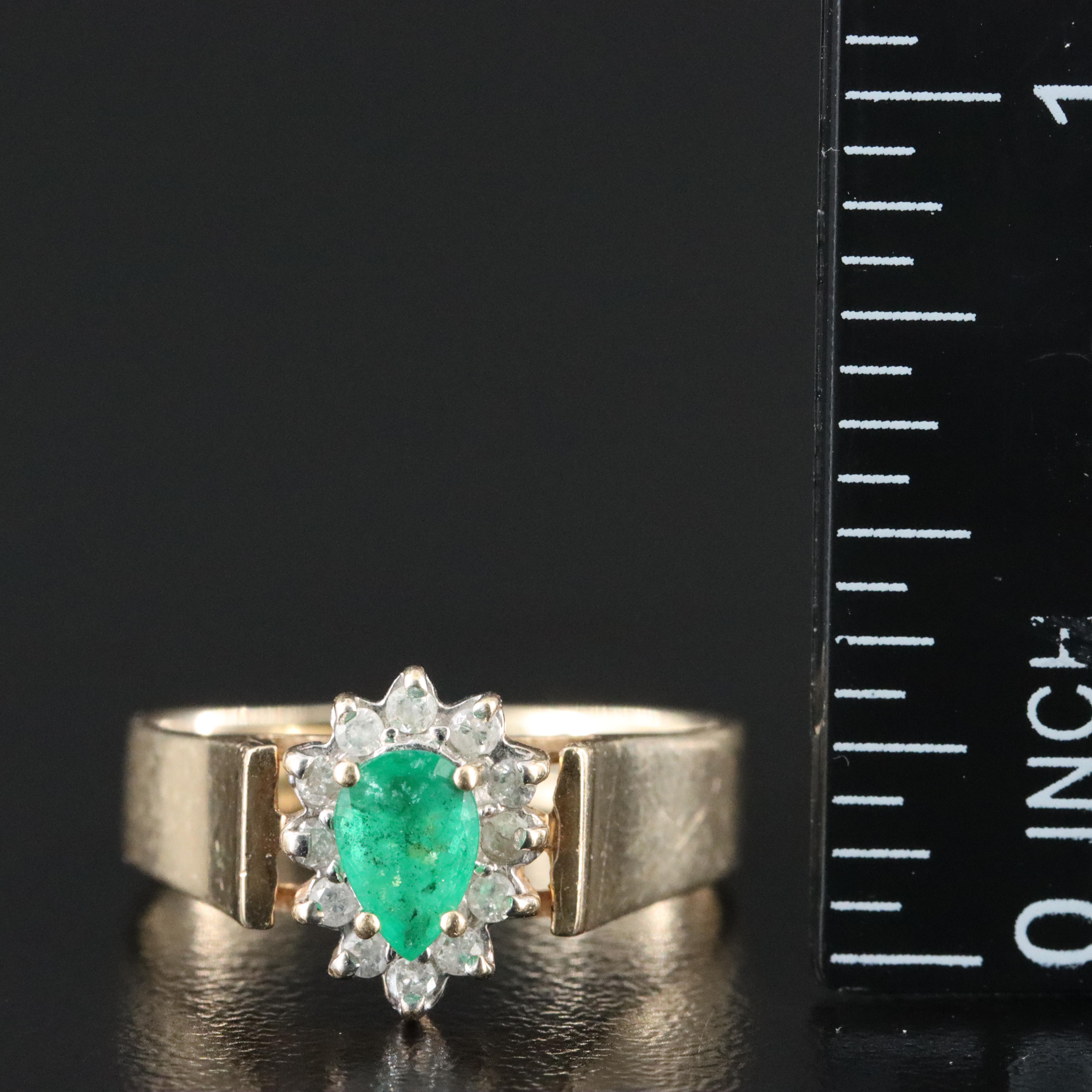 10K Emerald and Diamond Halo Ring