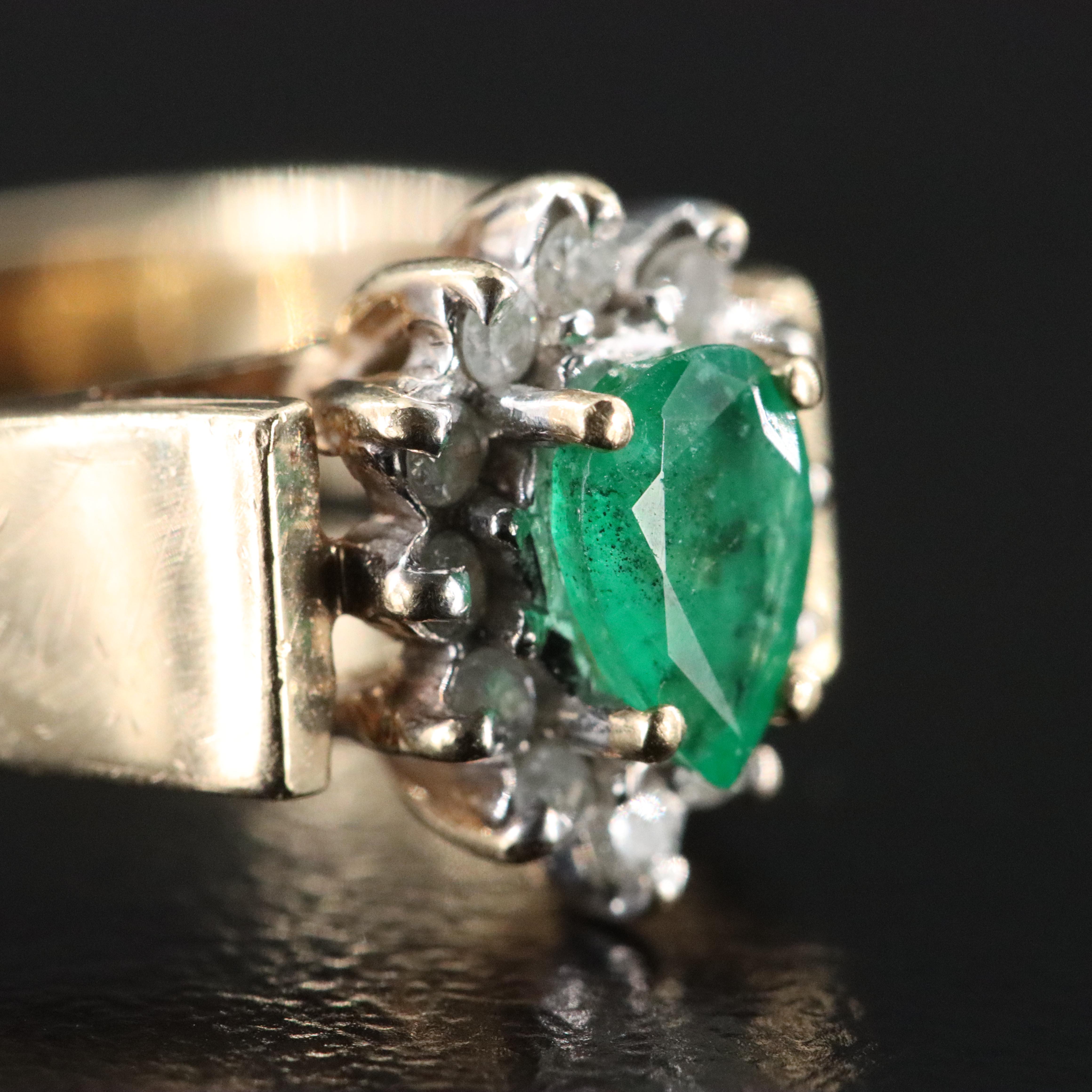 10K Emerald and Diamond Halo Ring