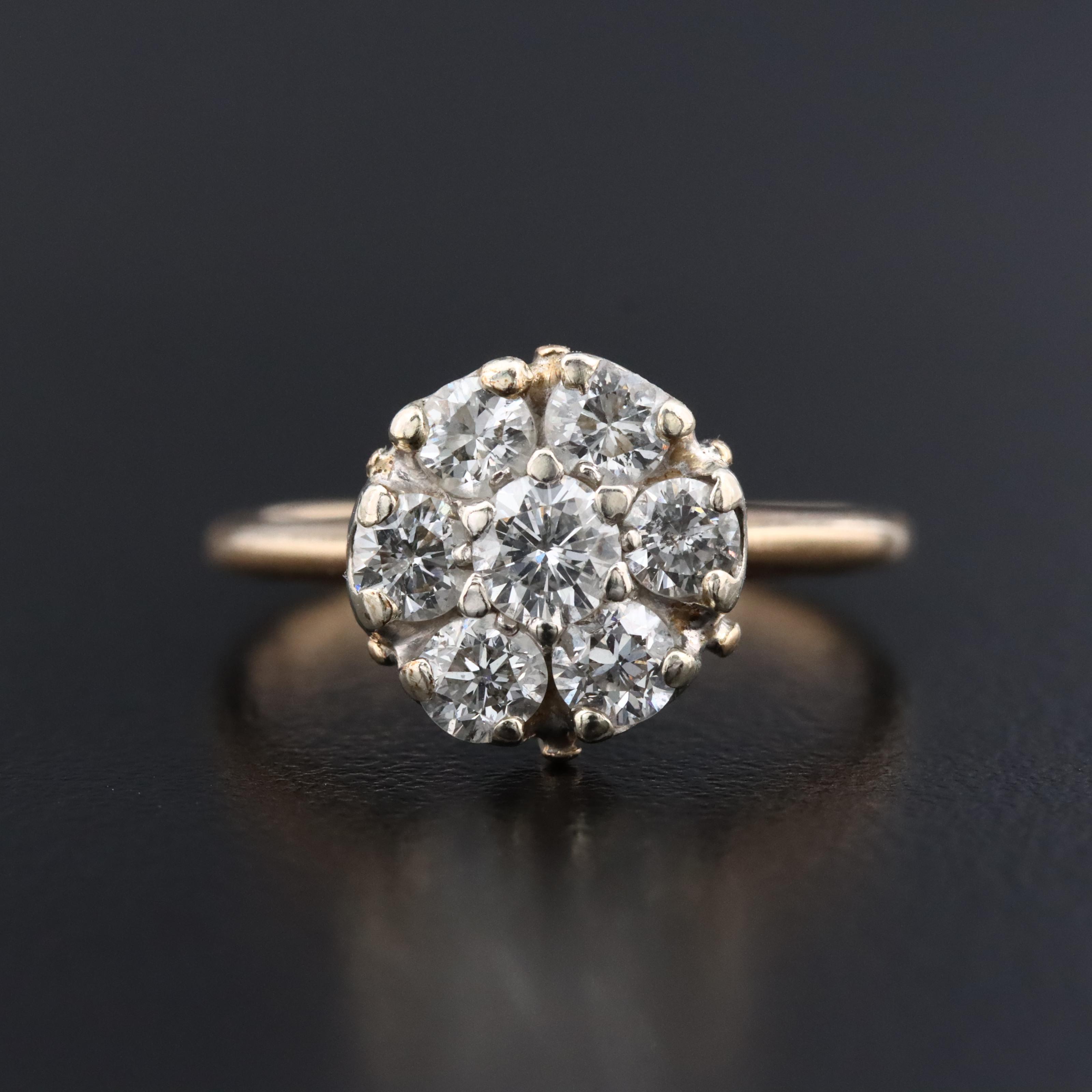 14K 0.90 CTW Diamond Cluster Ring