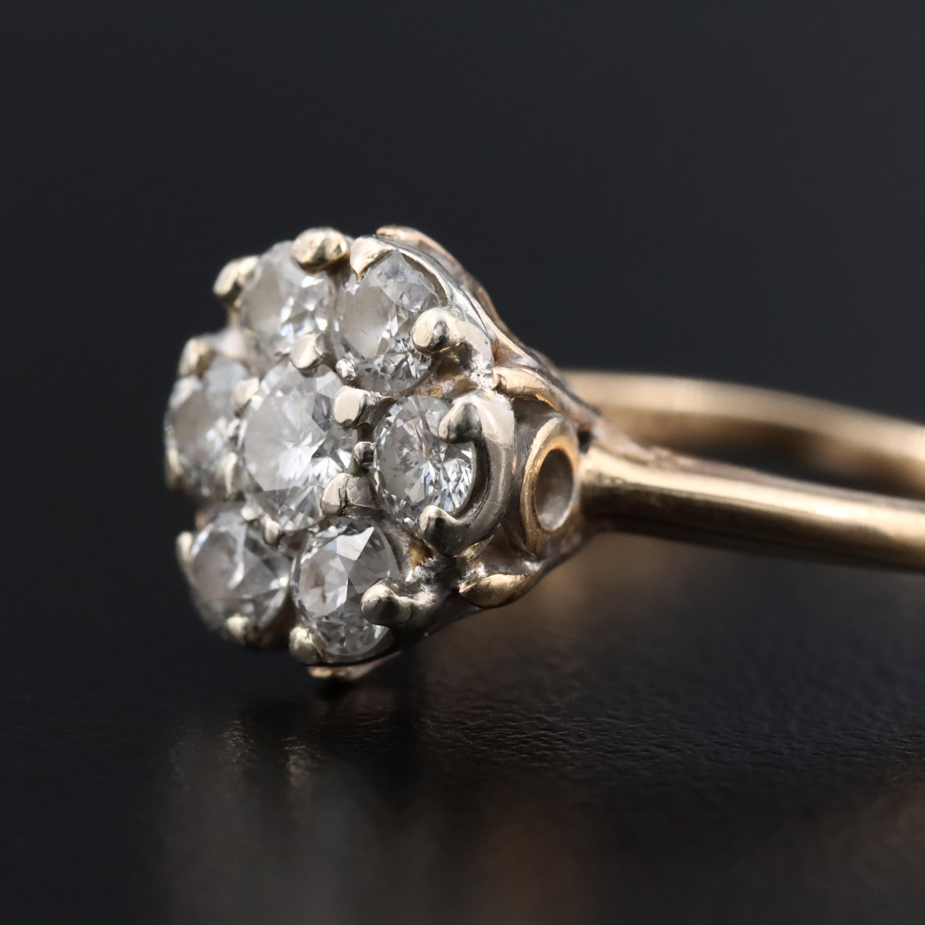 14K 0.90 CTW Diamond Cluster Ring