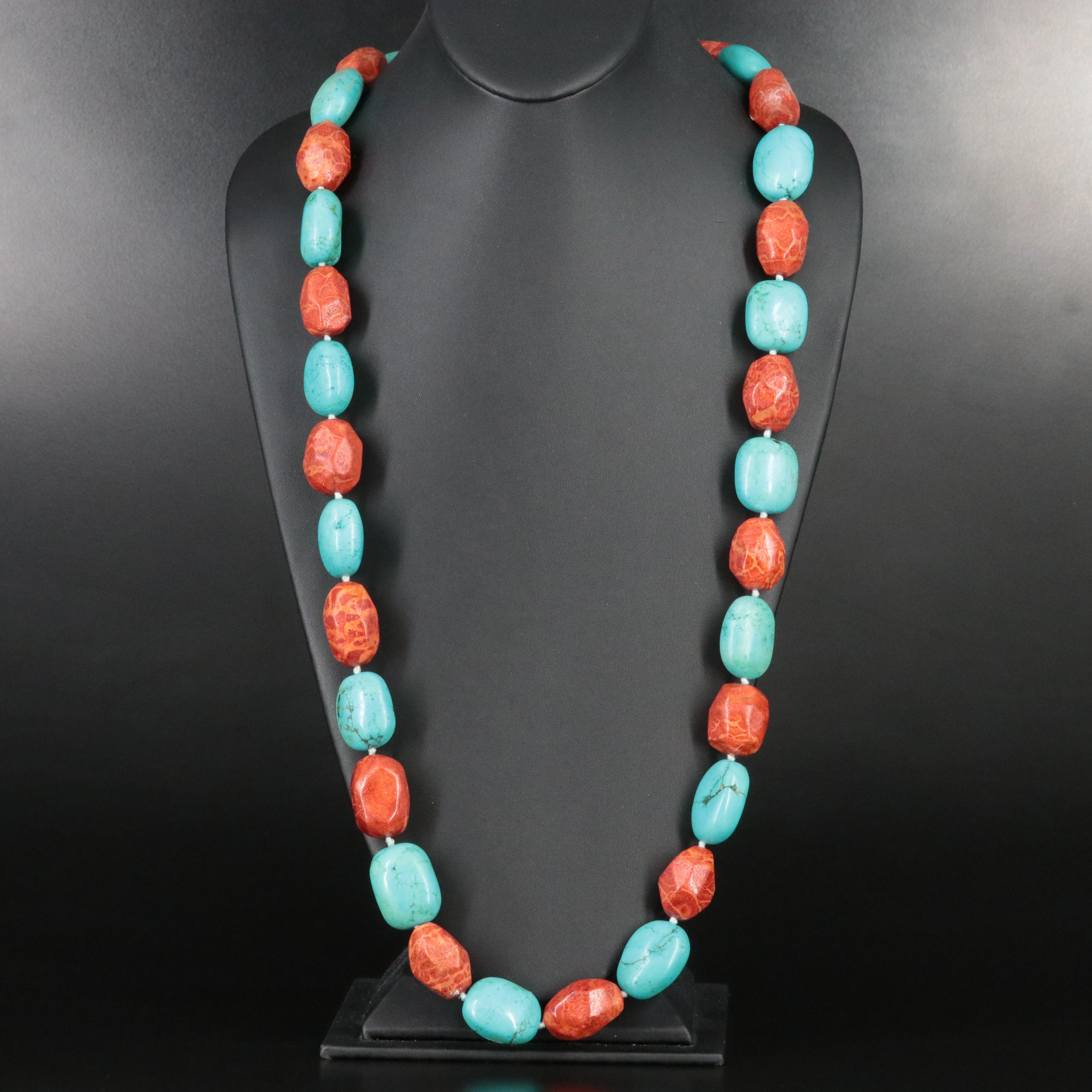 Sterling, Magnesite and Coral Necklace