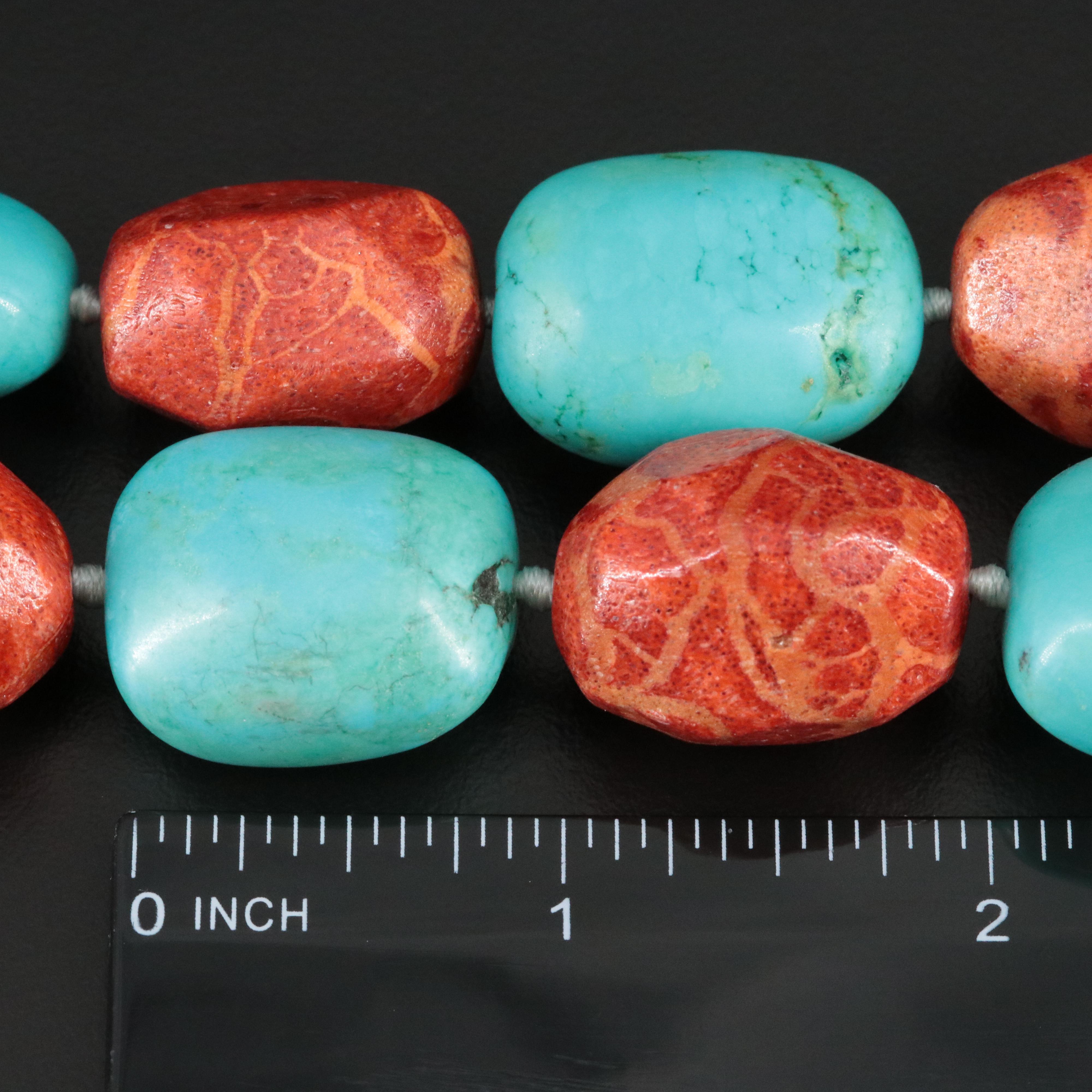 Sterling, Magnesite and Coral Necklace