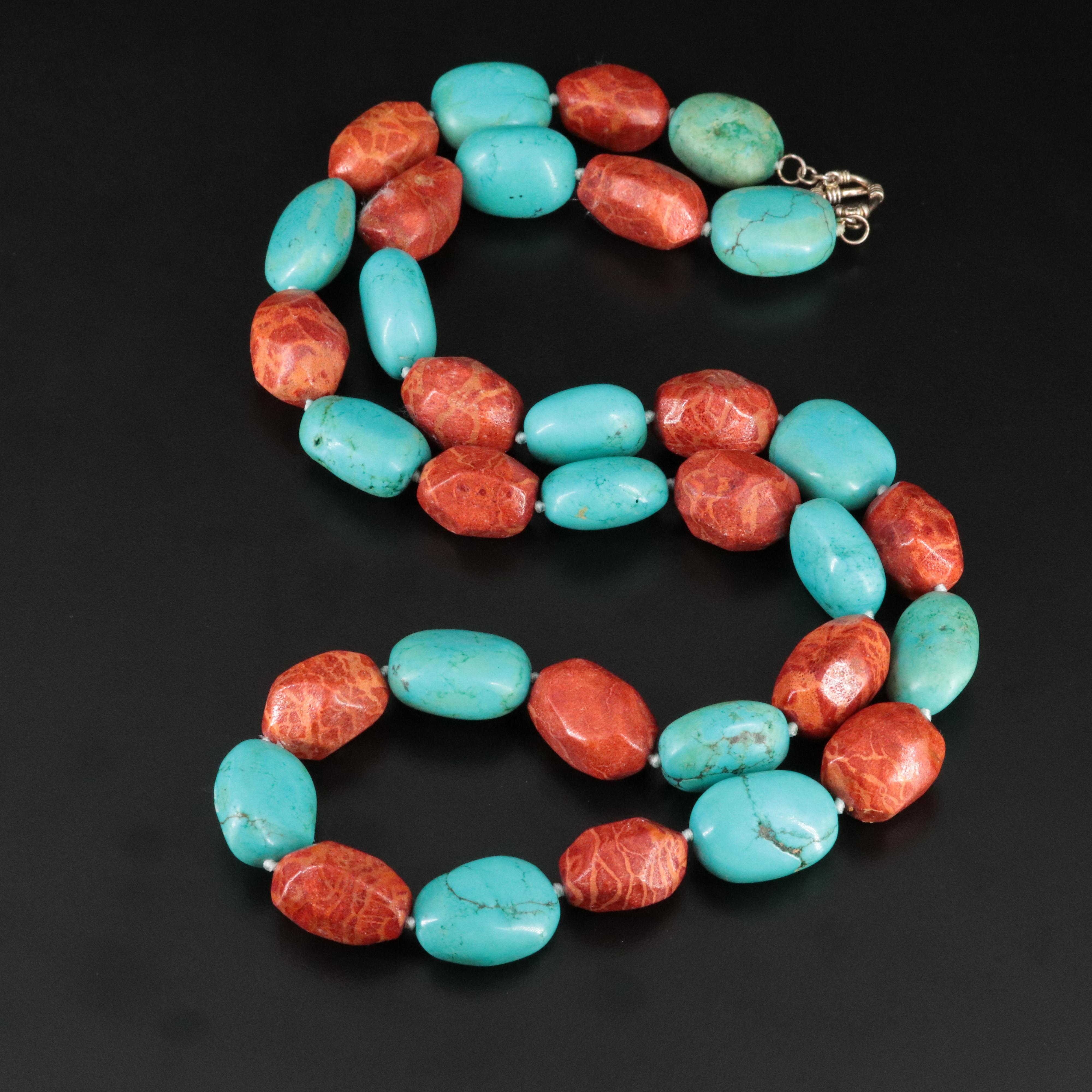 Sterling, Magnesite and Coral Necklace