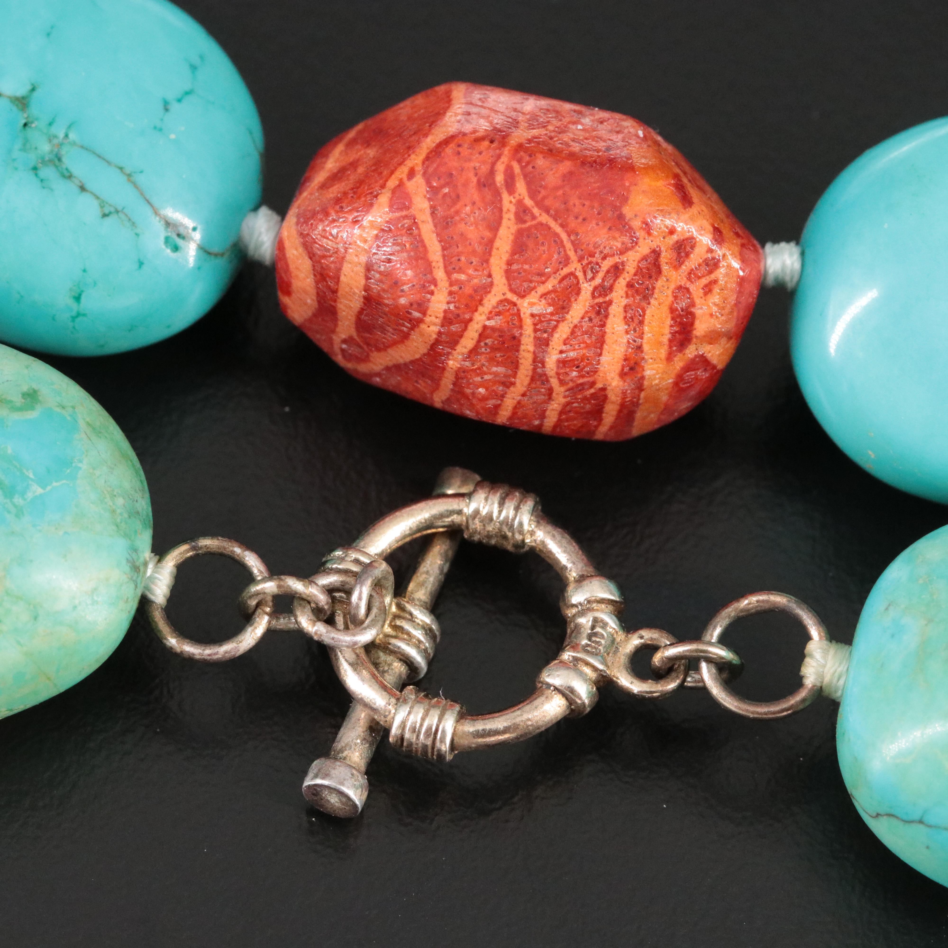 Sterling, Magnesite and Coral Necklace