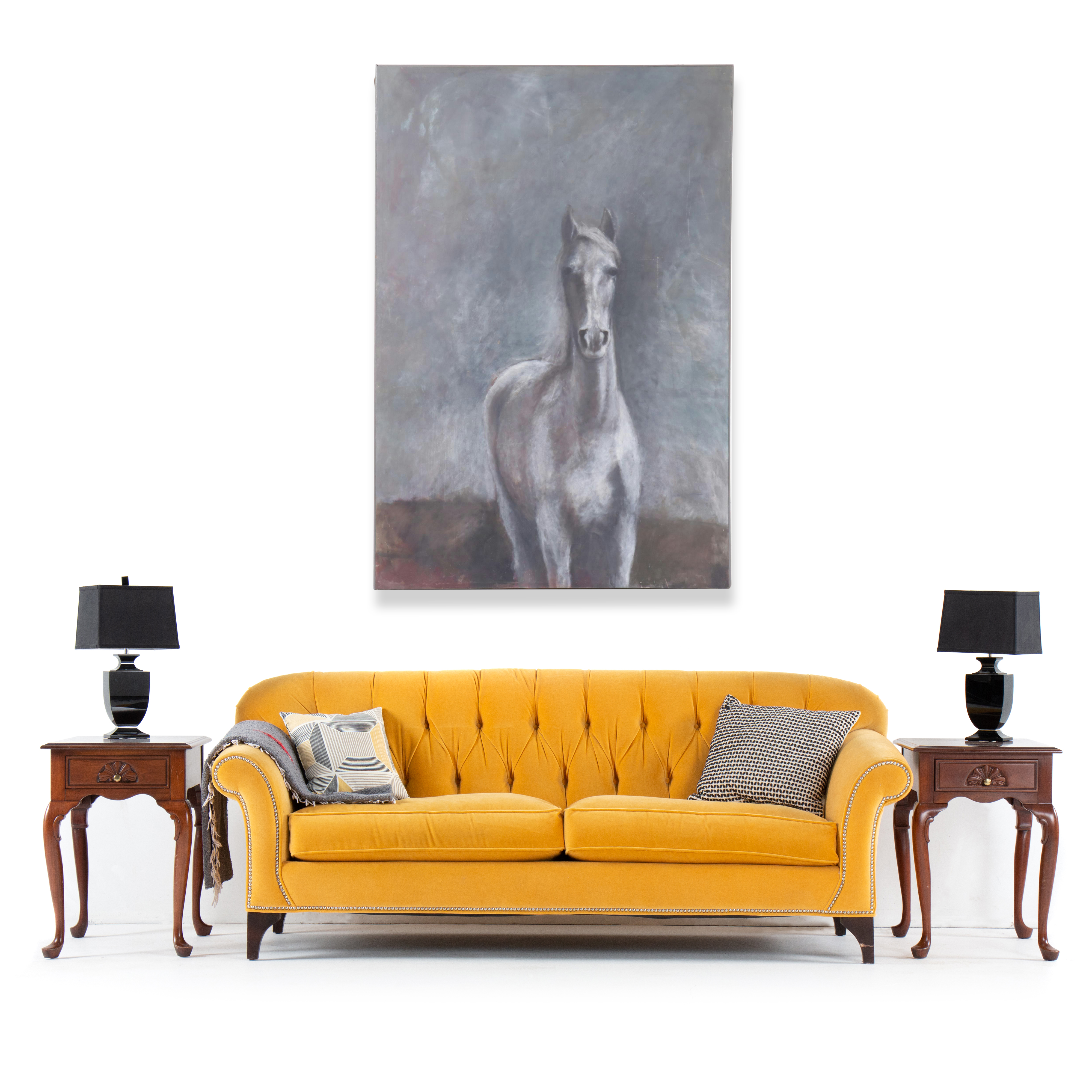 Large-Scale Oil Painting of White Horse, Late 20th Century