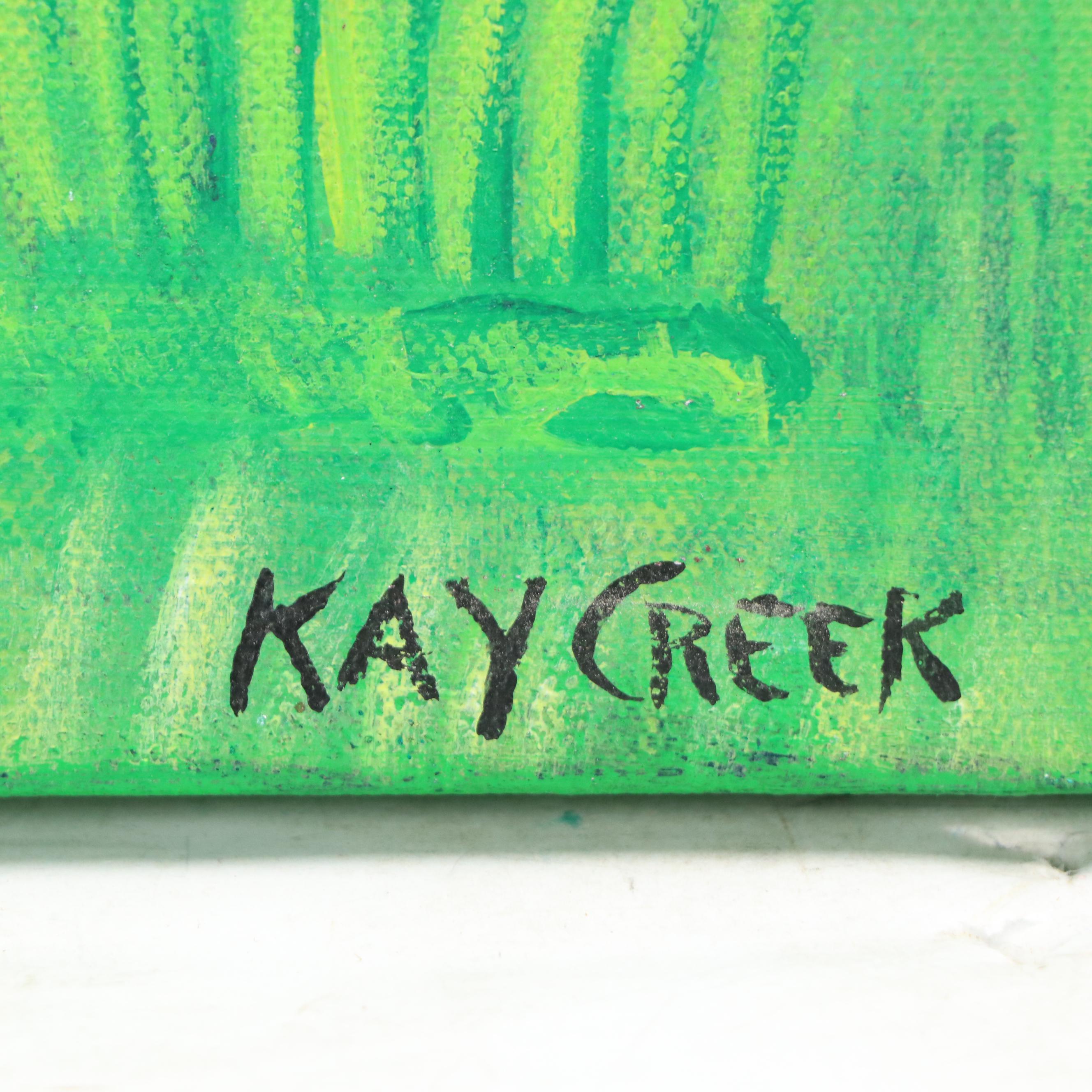 Kay Creek Stylized Acrylic Painting of Manatees, 21st Century