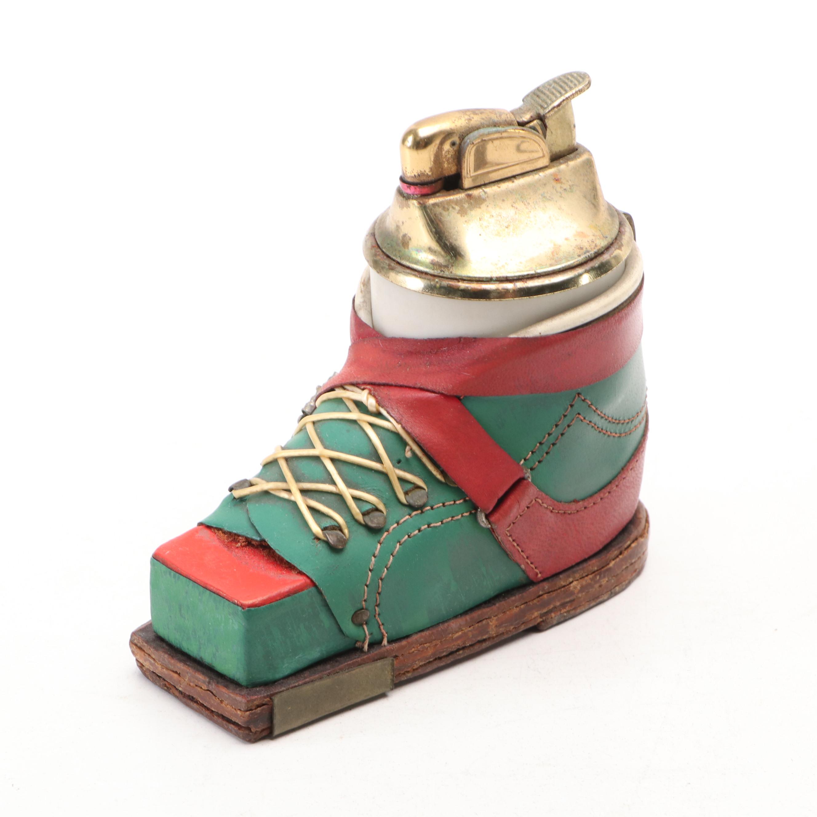 Ski Boot Table Lighter with Brass Golf Club Bottle Opener, Rock Creek Figure