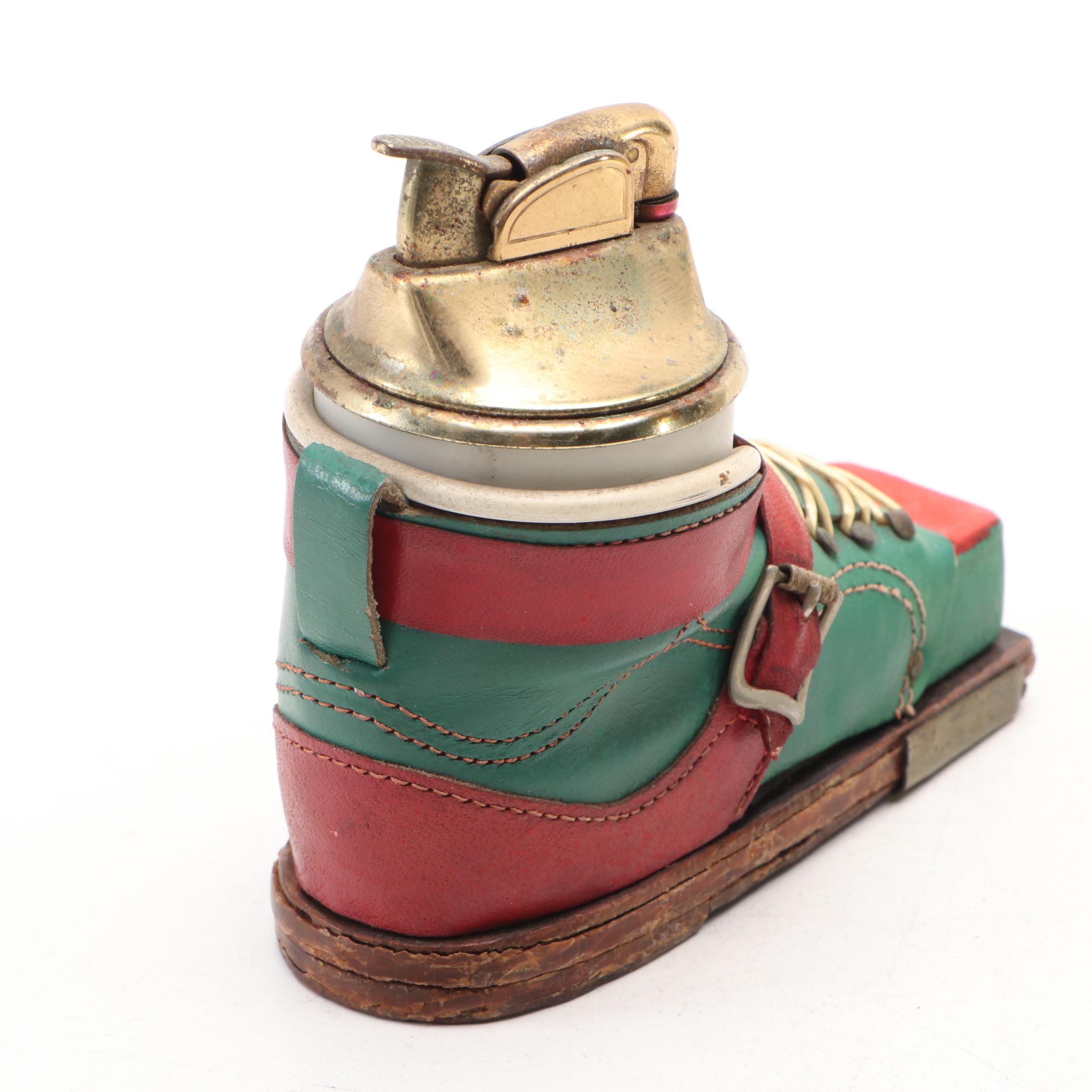 Ski Boot Table Lighter with Brass Golf Club Bottle Opener, Rock Creek Figure