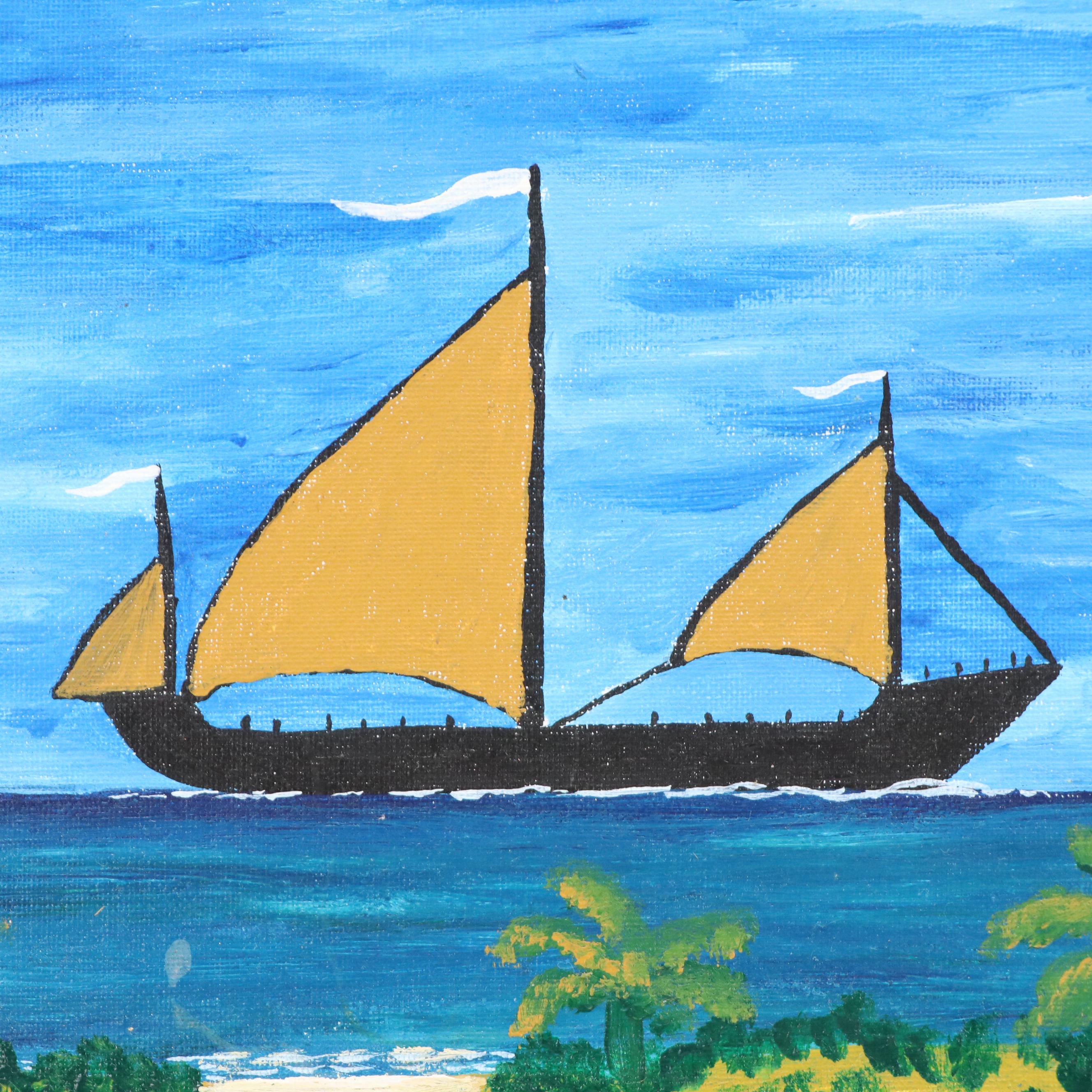 Lédée-Louis Pompi Maritime Acrylic Painting, Late 20th Century