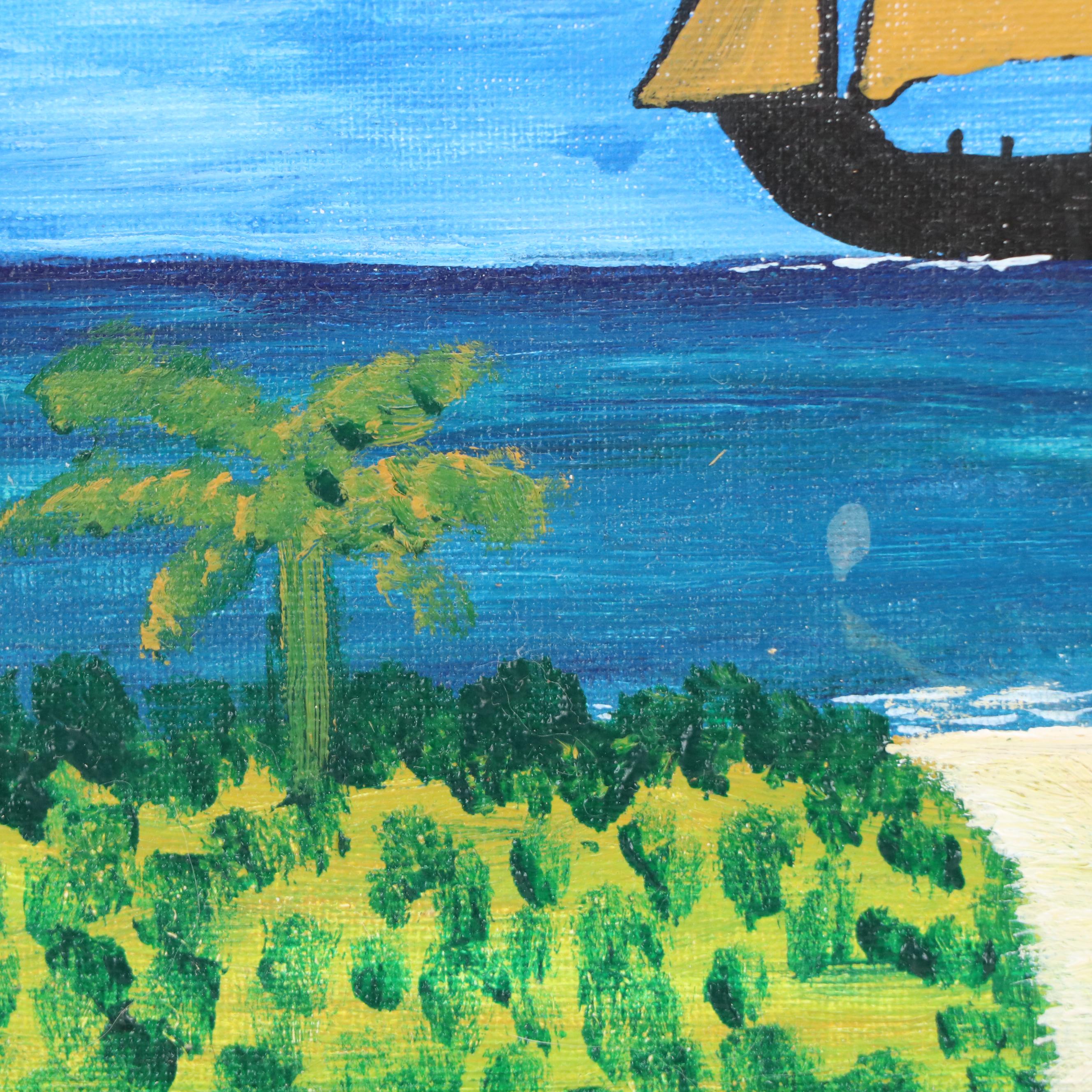 Lédée-Louis Pompi Maritime Acrylic Painting, Late 20th Century