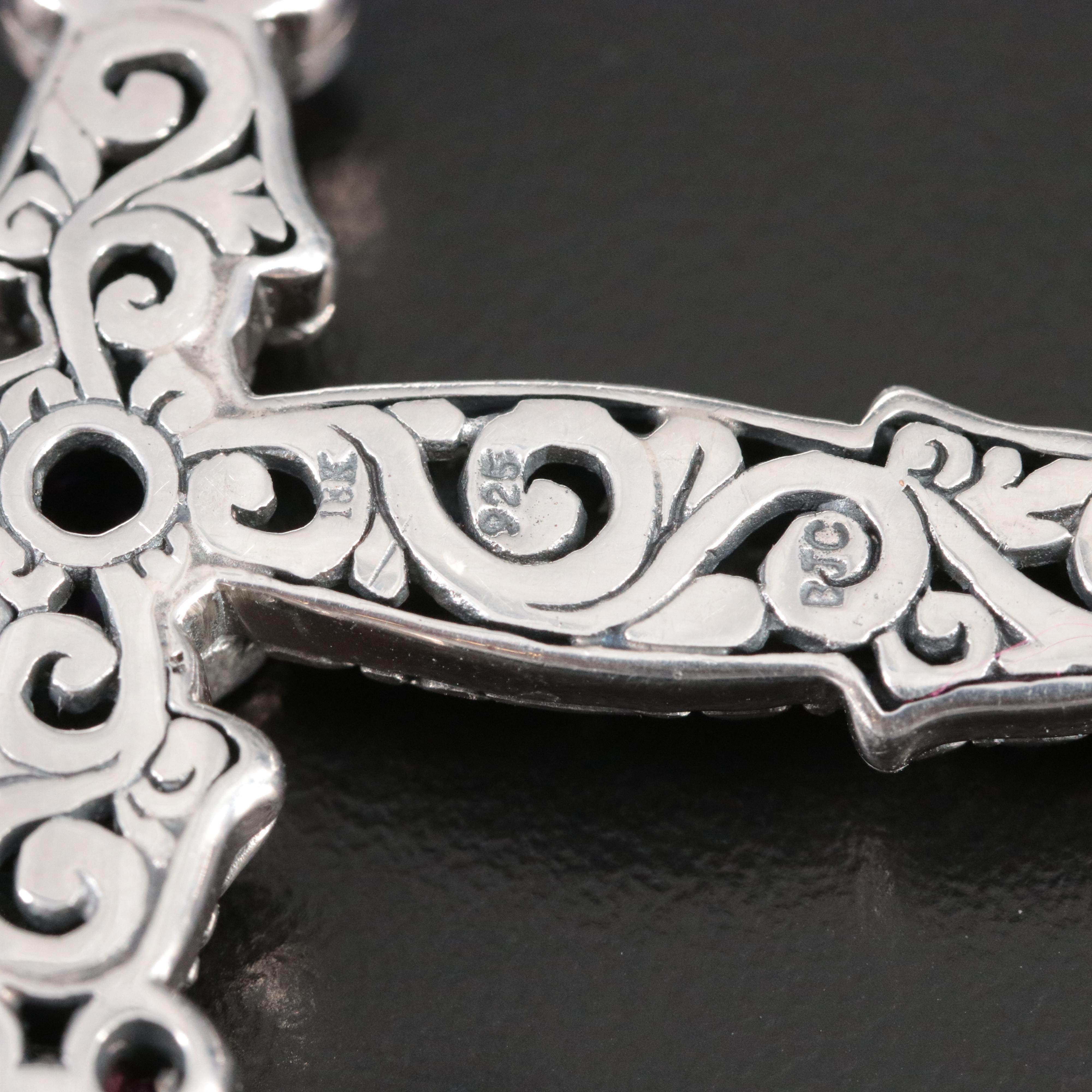 Sterling Amethyst and Garnet Cross Pendant with 18K Accent