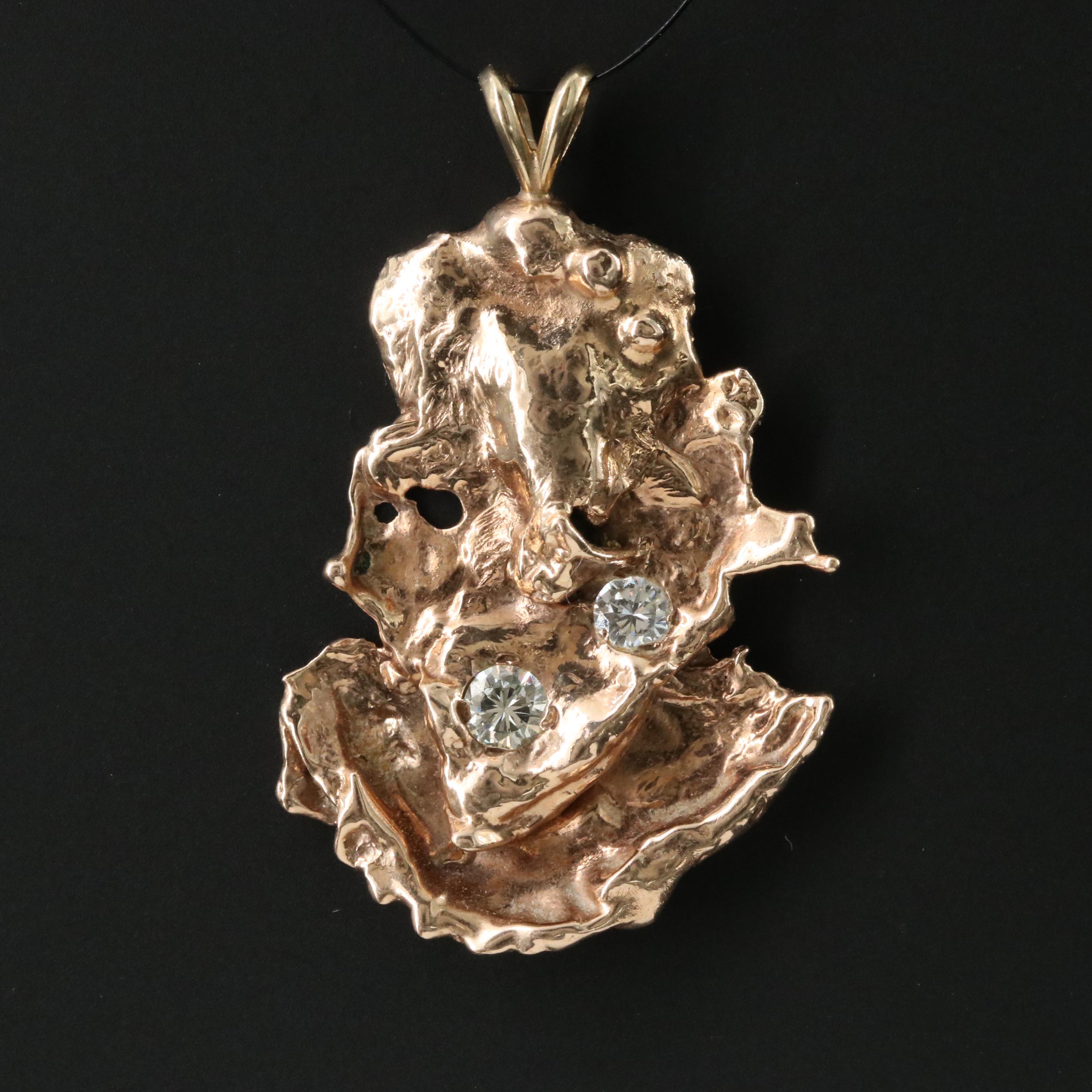 10K 0.29 CTW Diamond Nugget Pendant with 14K Bail