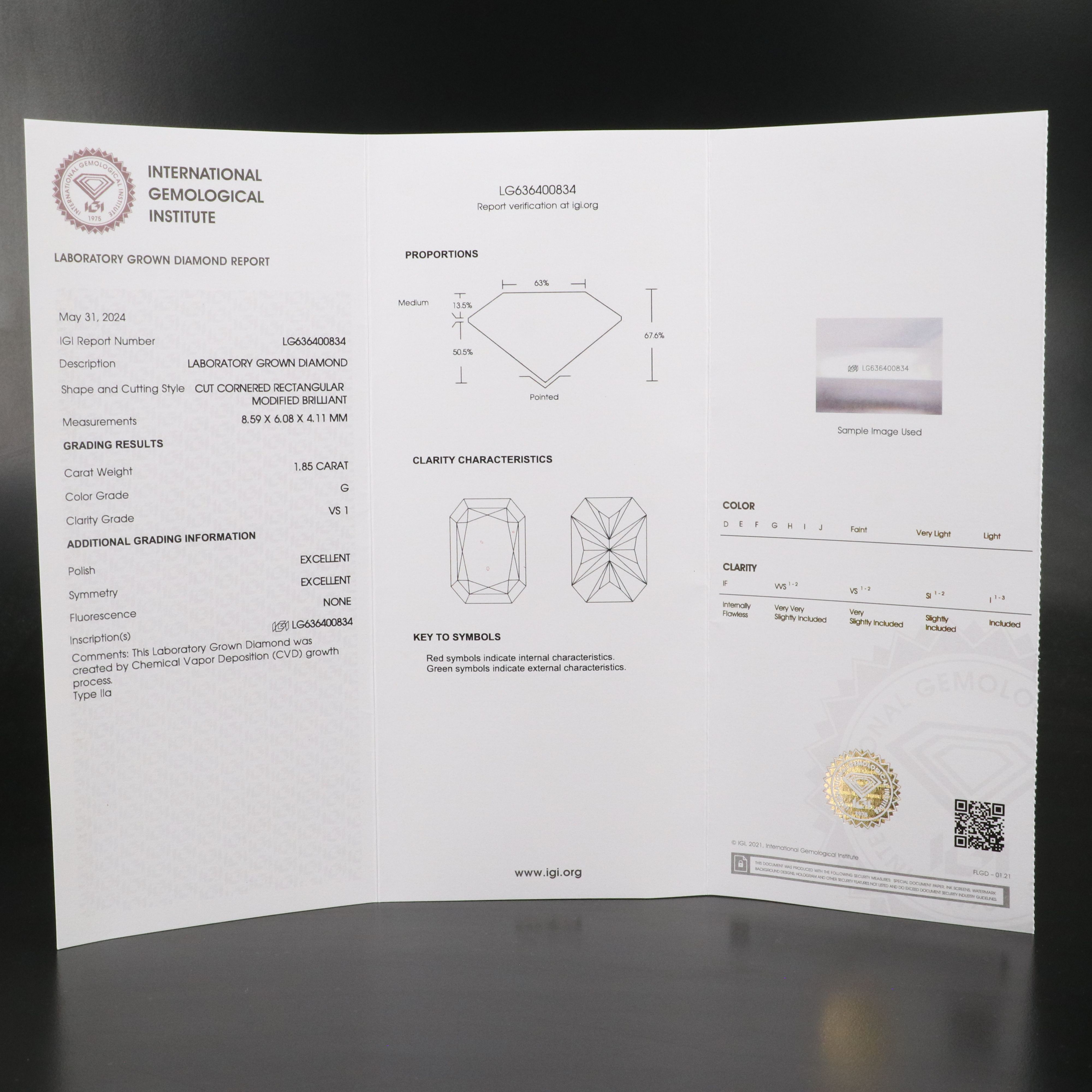 Loose 1.85 CT Lab Grown Diamond with IGI Report