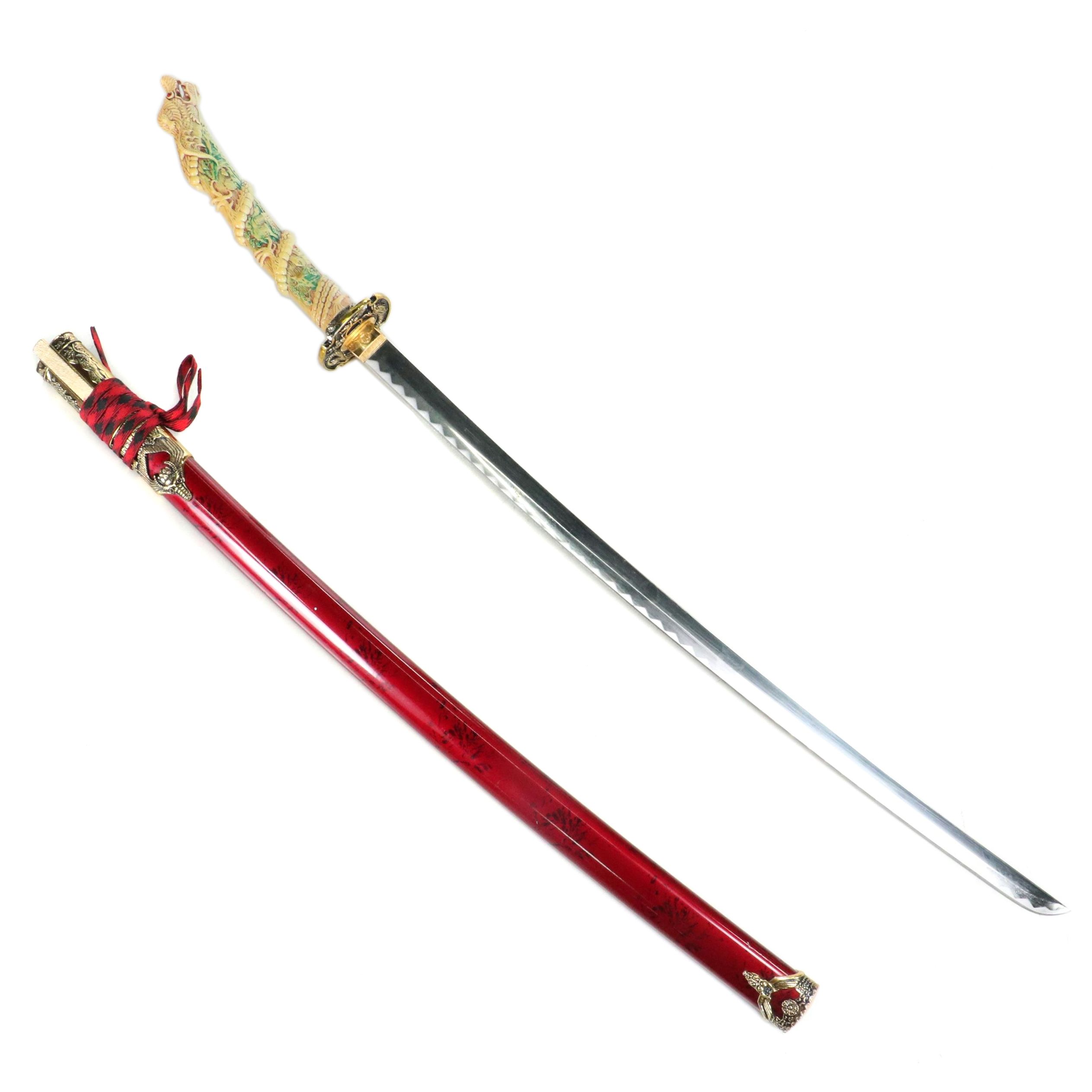 Contemporary Dragon Resin Handle Katana with Red Scabbard